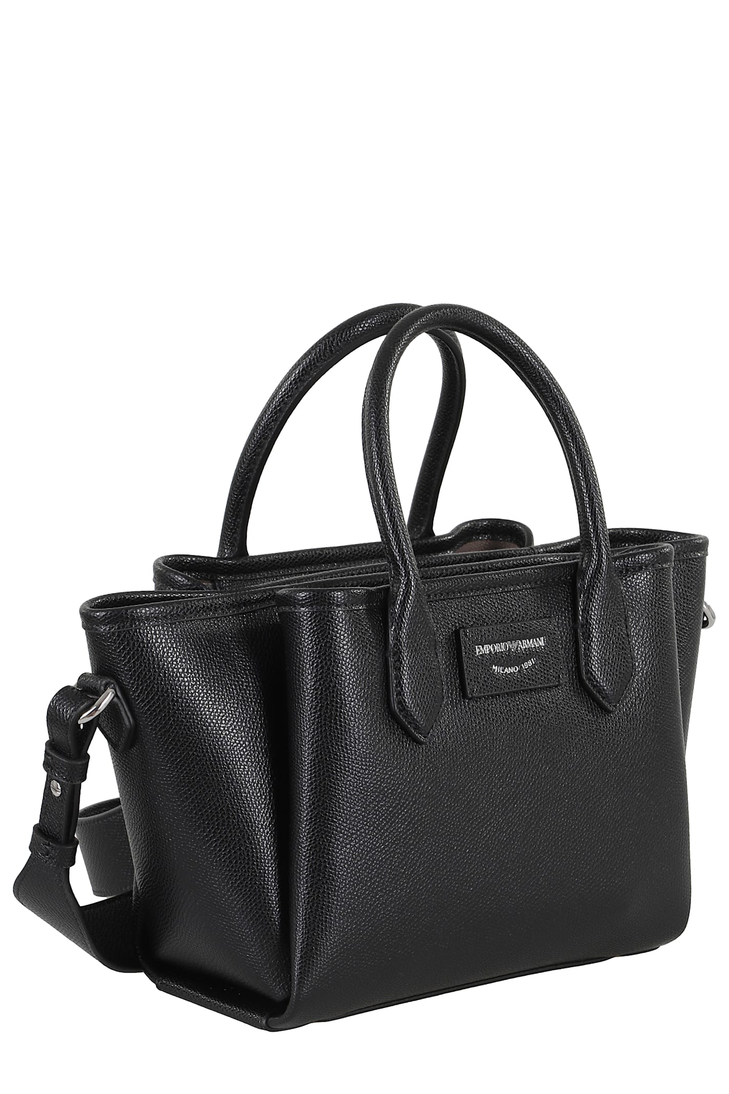 Emporio Armani Triple Compartment Textured Finish Shopping Bag In Black
