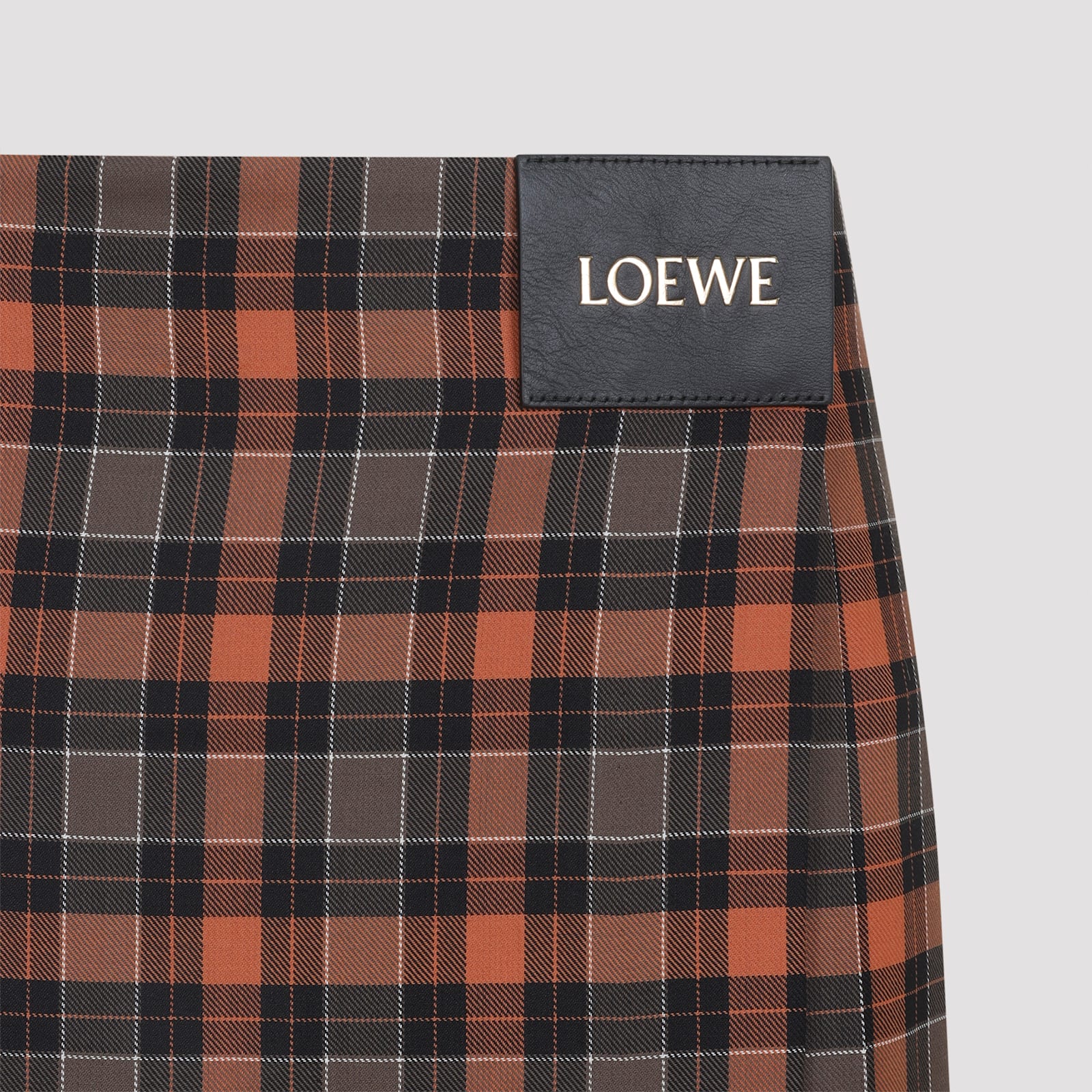 Loewe Check Pleated Midi Skirt In Brown
