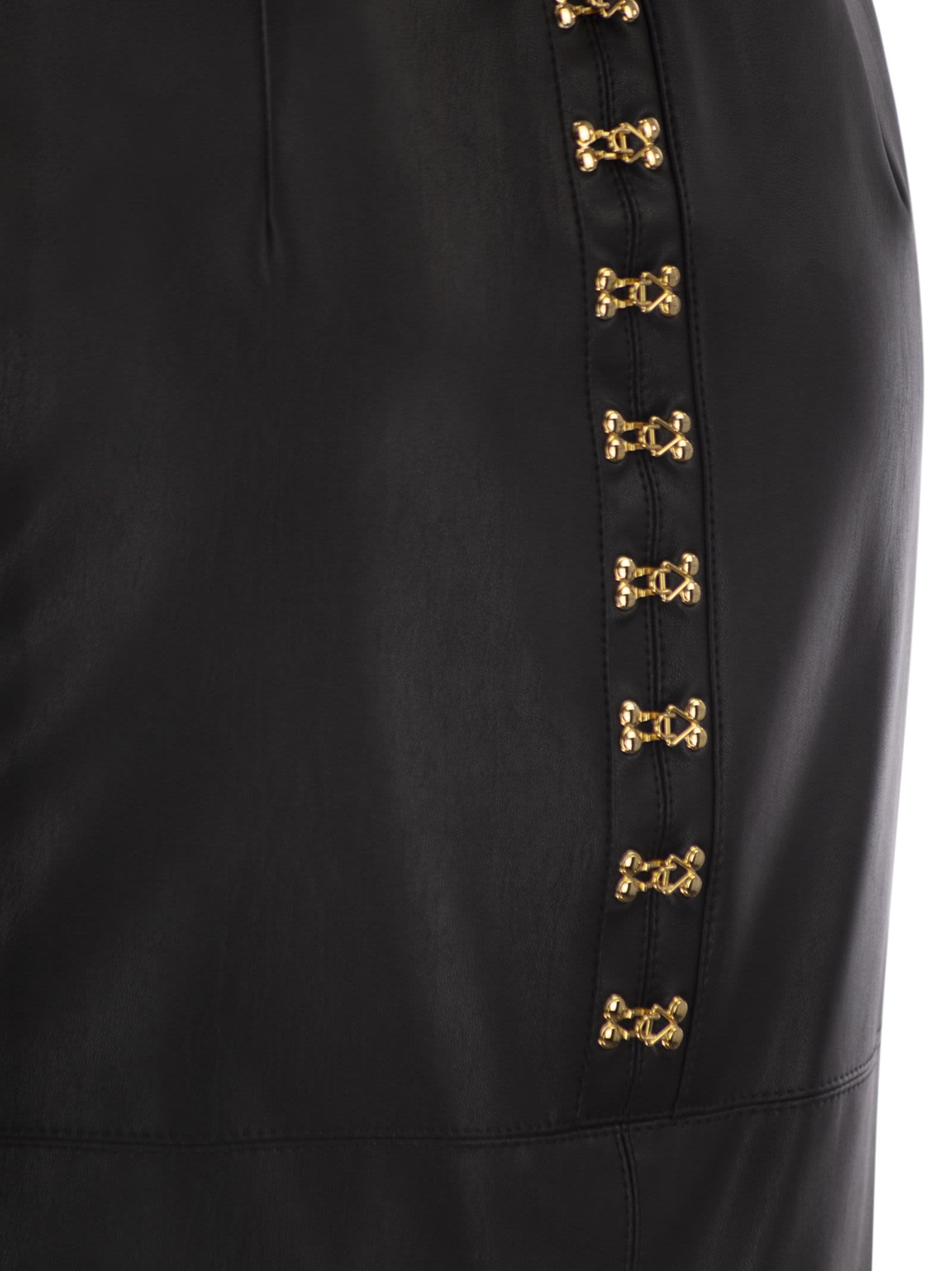 Elisabetta Franchi Pencil Skirt With Jewelled Hooks In Black