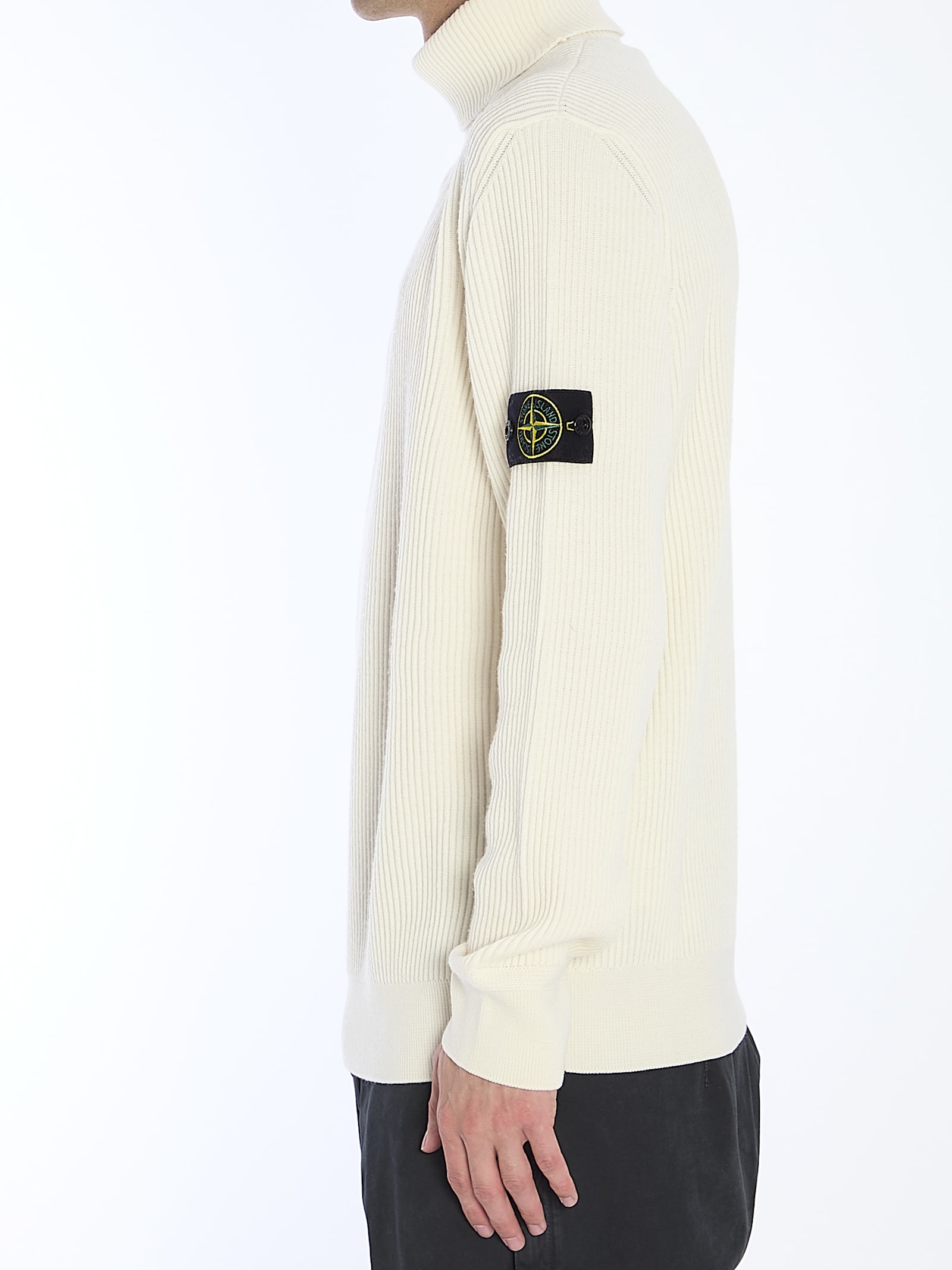 Shop Stone Island Turtleneck Sweater In Wool In Cream