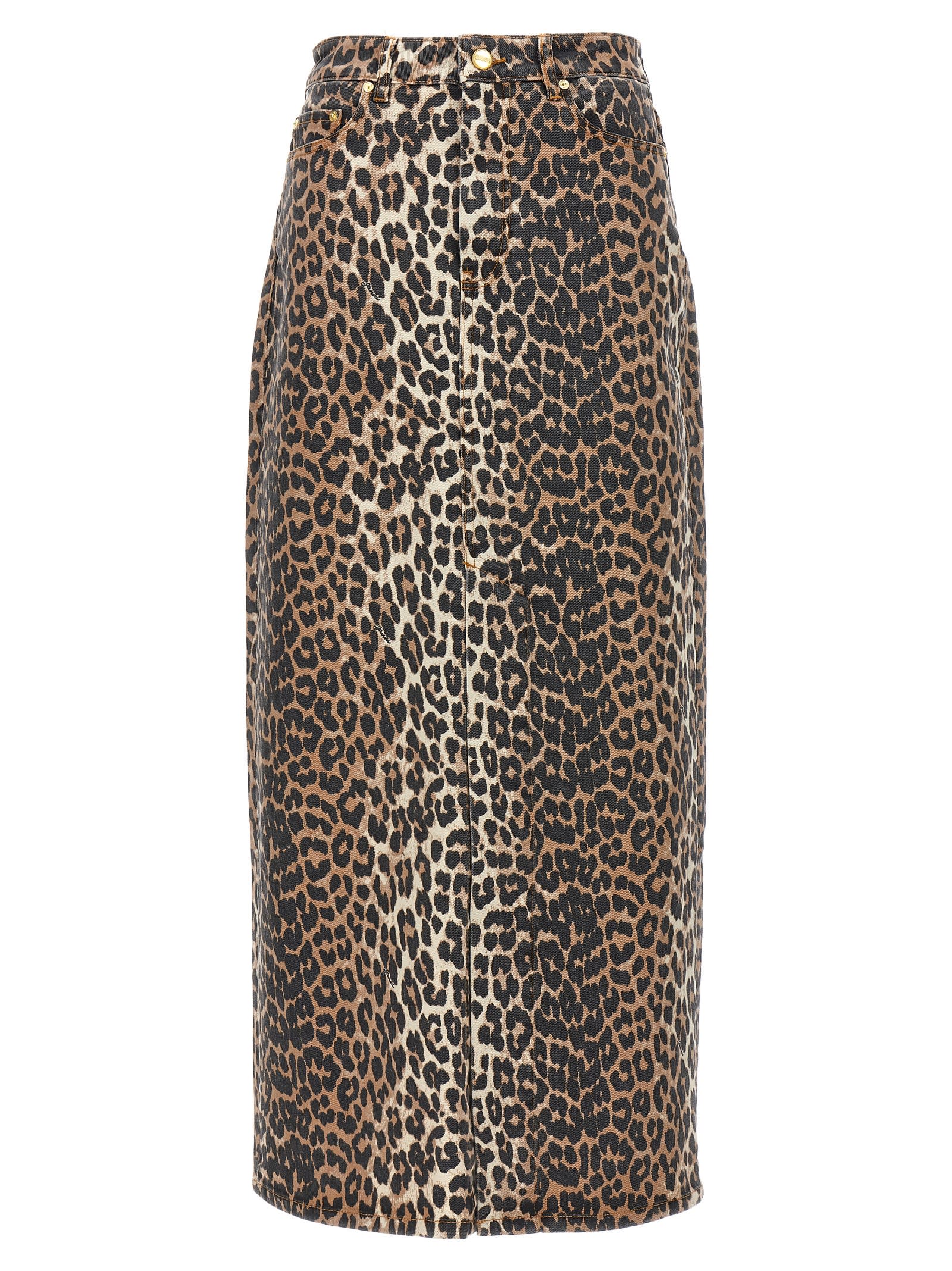 Shop Ganni Animal Print Long Skirt In Brown