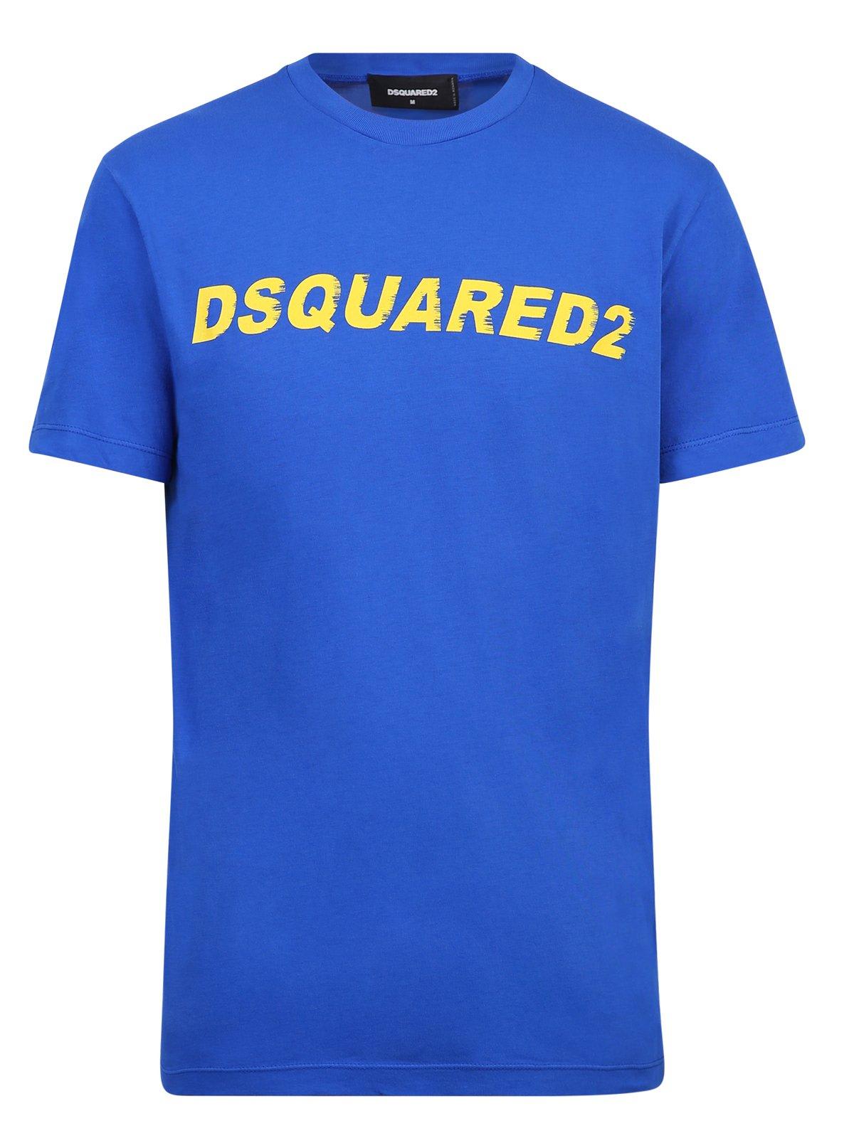 Shop Dsquared2 Logo Printed Crewneck T-shirt In Blue