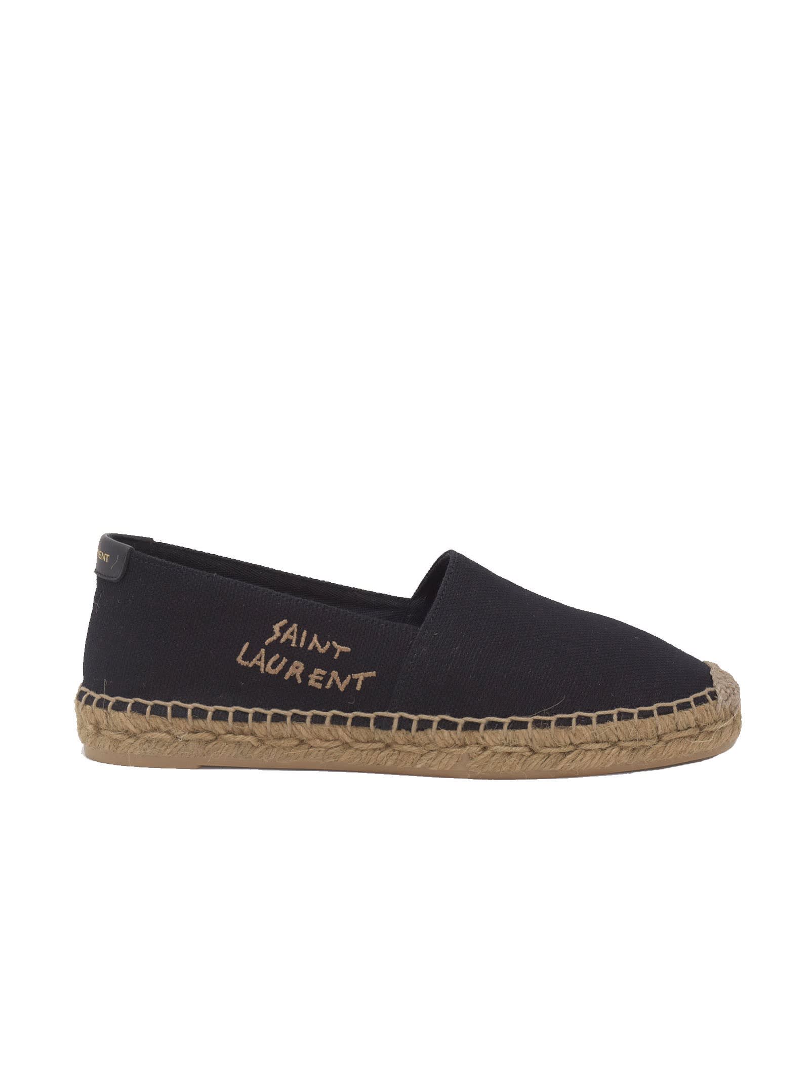 Buy Saint Laurent Embroidered Espadrilles In Black Canvas online, shop Saint Laurent shoes with free shipping