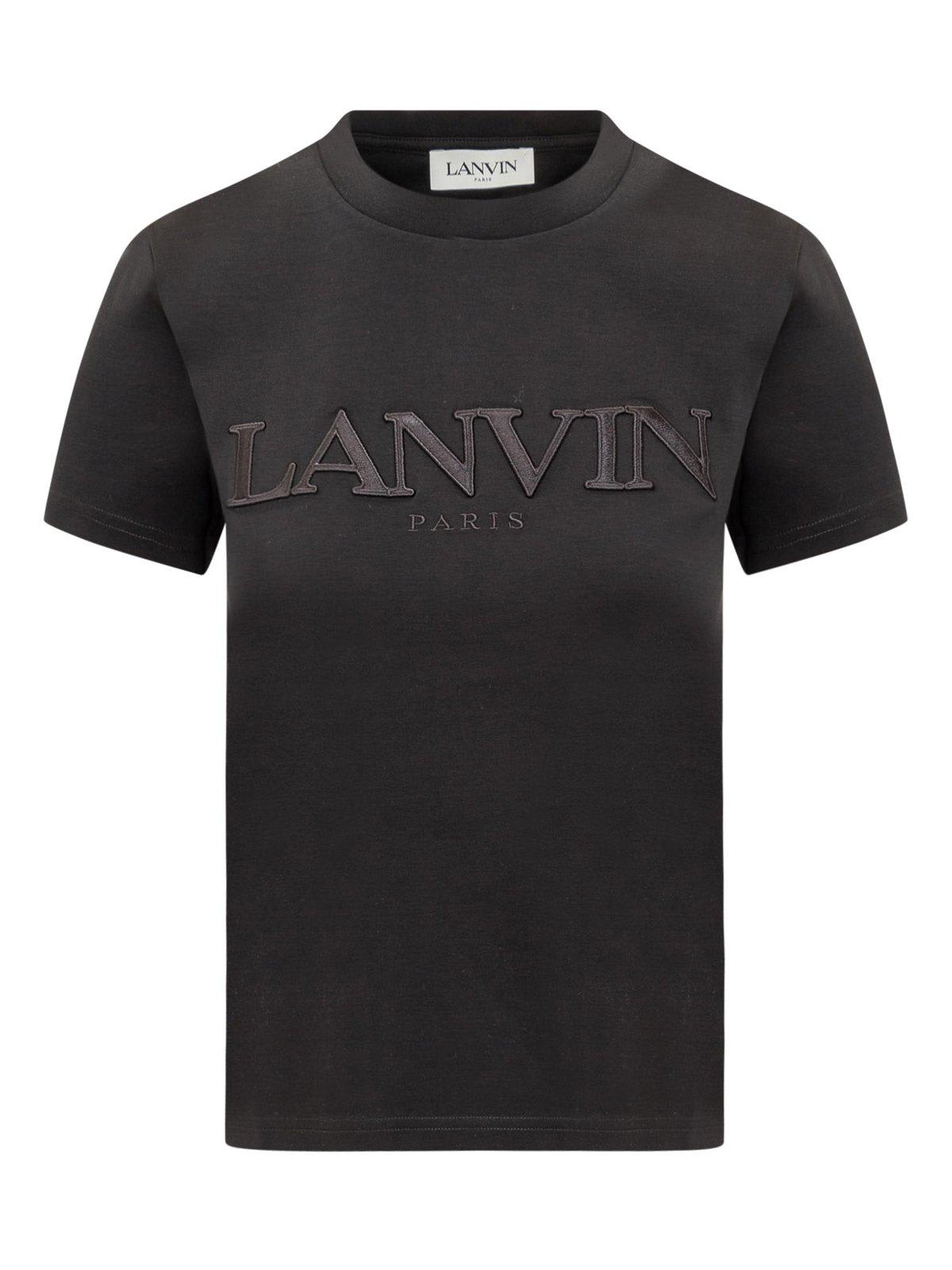 Shop Lanvin Logo Embroidered Crewneck T-shirt In Black