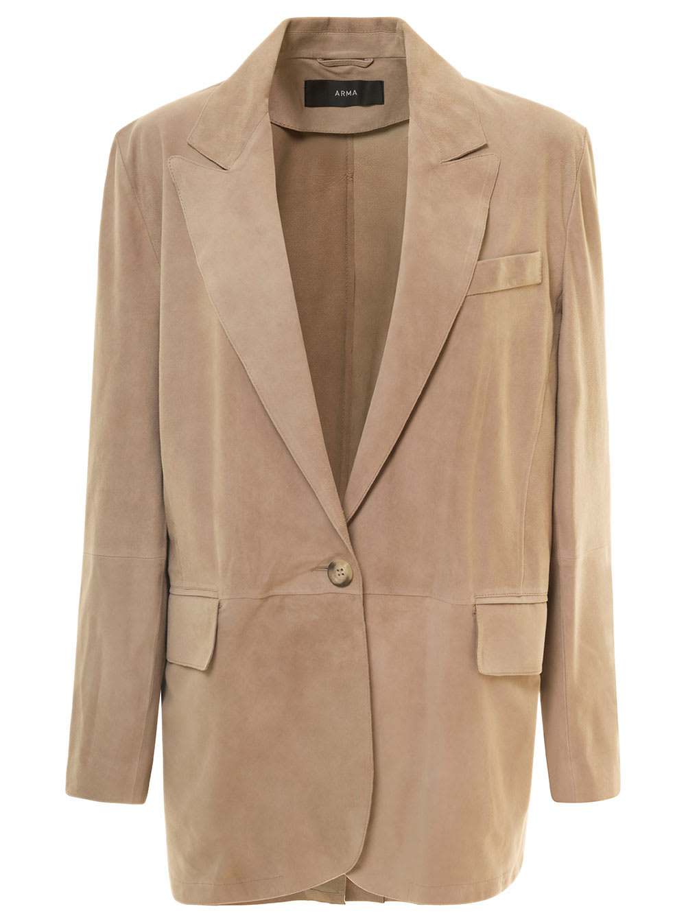 ARMA Grey One-button Single-breasted Jacket With Notched Revers In Suede Woman