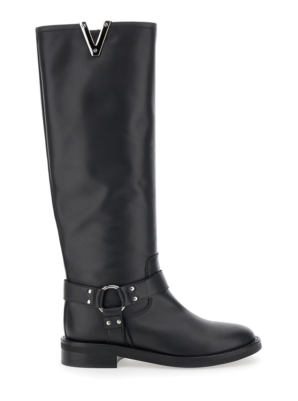 Shop Via Roma 15 Black V-detailed Knee Boots In Leather Woman