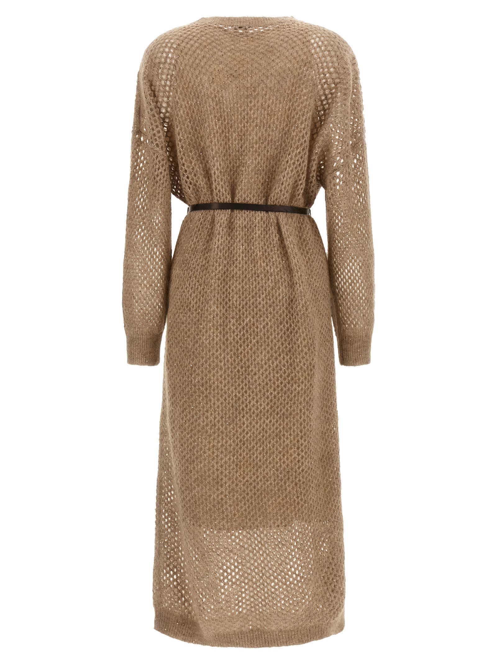 Brunello Cucinelli Women Mohair Blend Long Dress With Sequins In Brown
