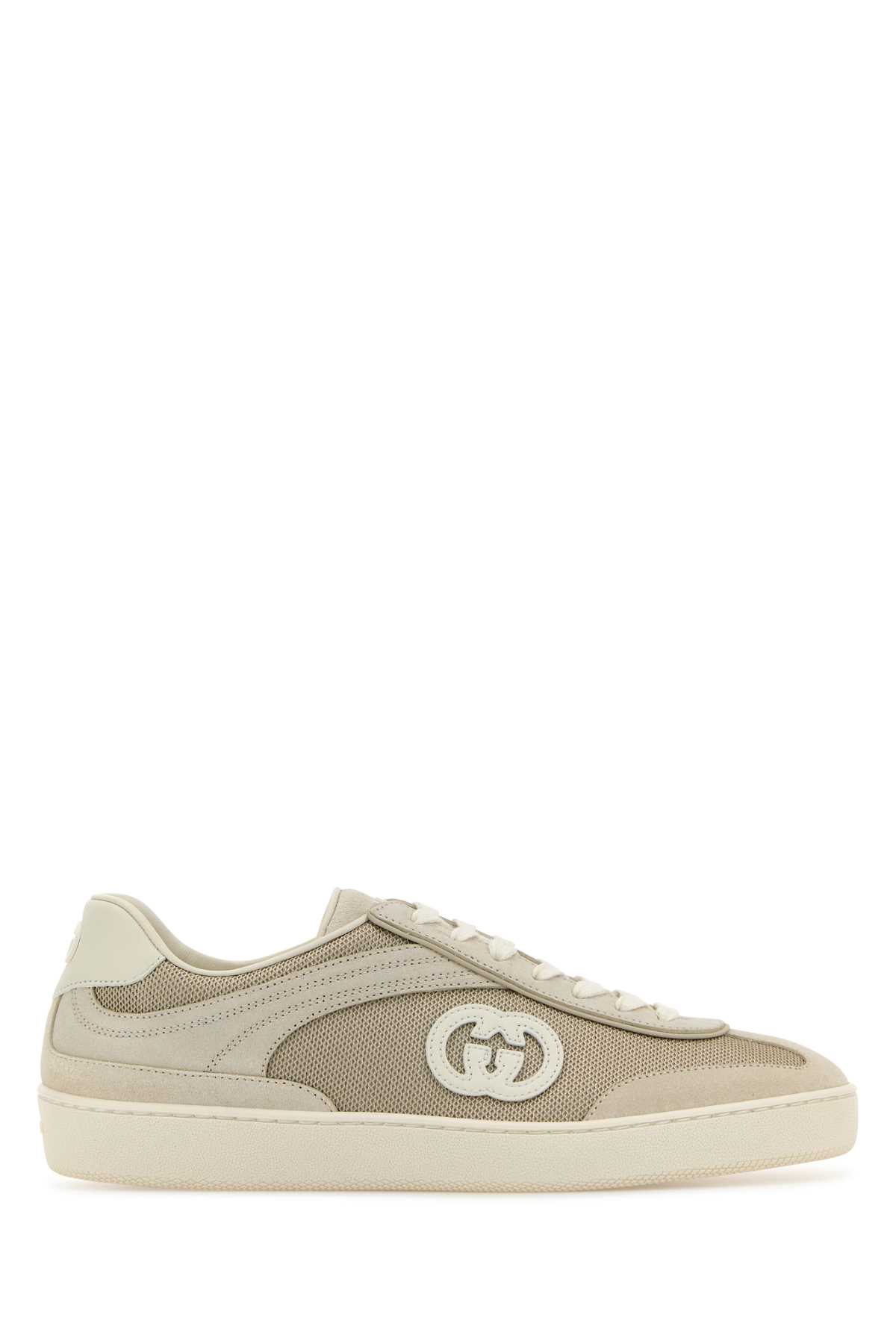 Shop Gucci Cappuccino Fabric And Suede Sneakers