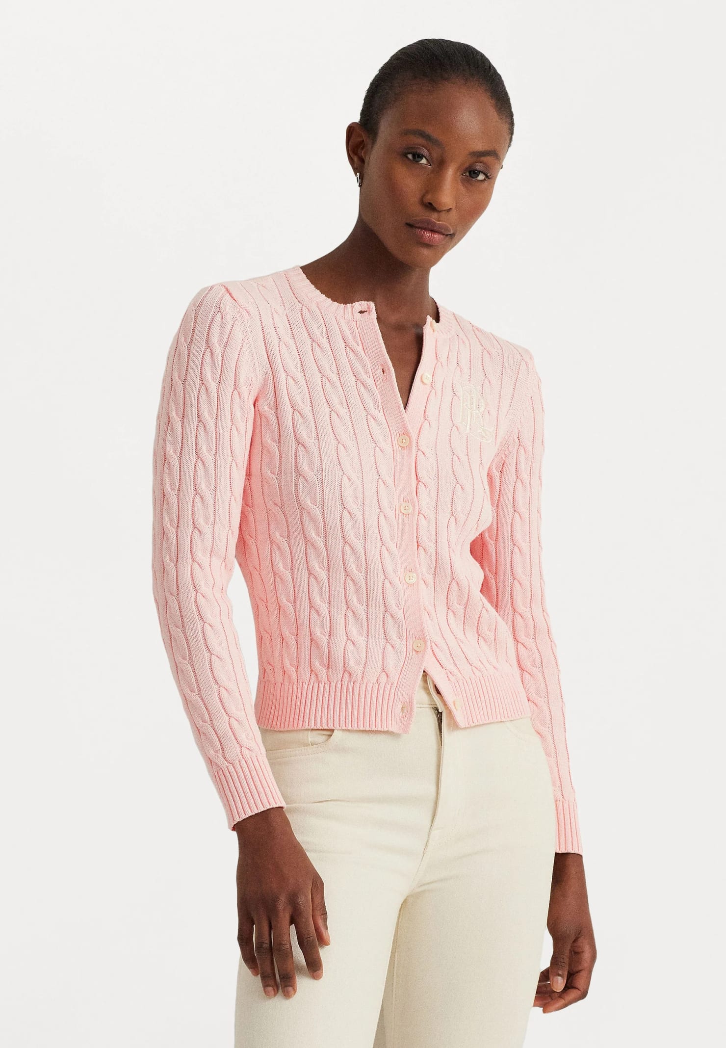 Shop Ralph Lauren Ralhan Long Sleeve Cardigan In Pink Opal