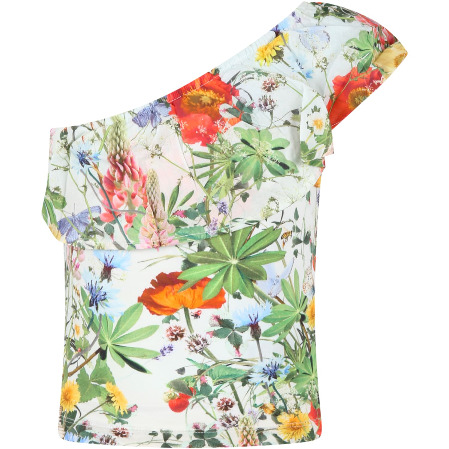 Molo Multicolor Top For Girl With Ruffles And Floral Print