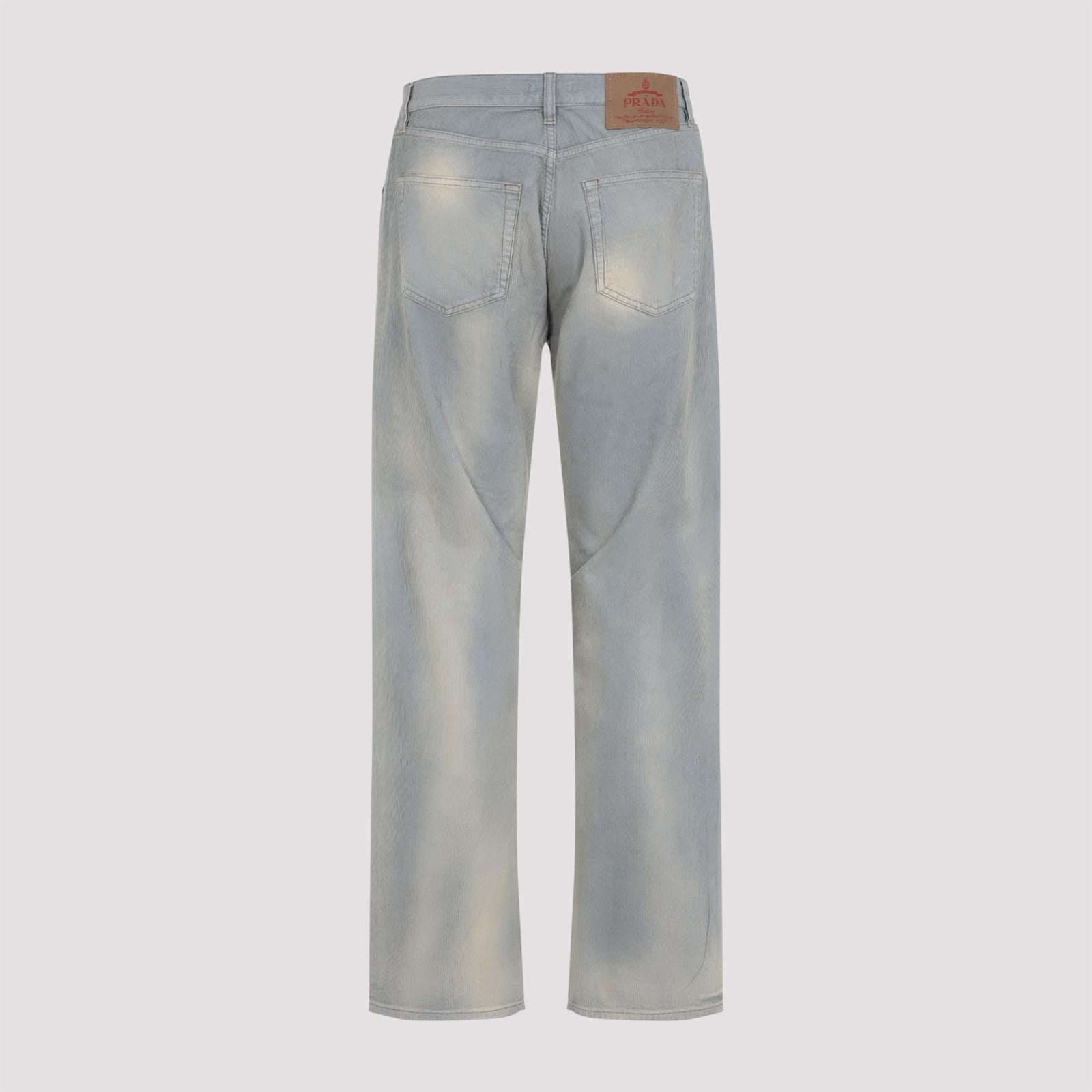 Prada Light Blue Corduroy Trousers With Washed Effect Men In Gray