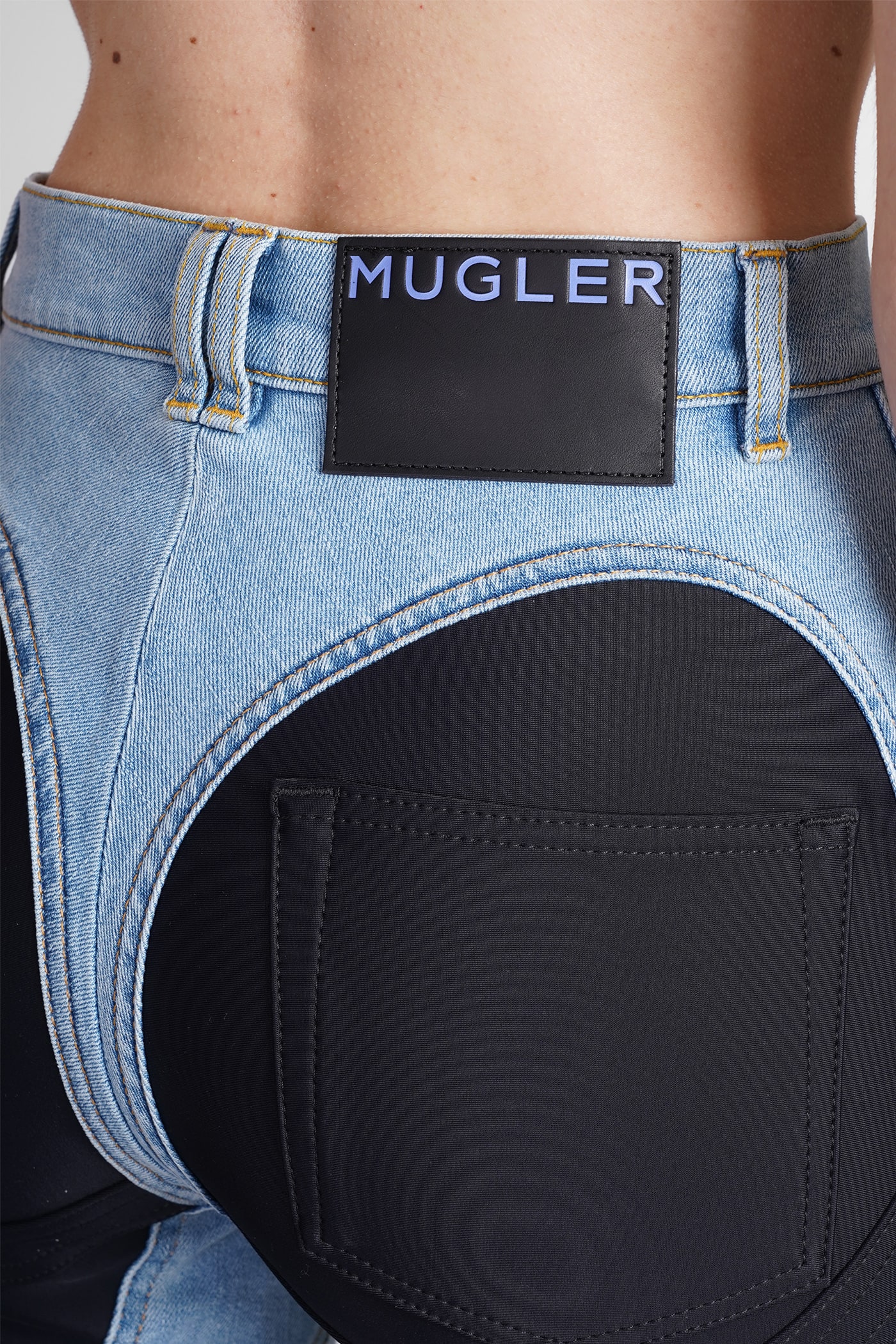 Shop Mugler Jeans In Cyan Cotton