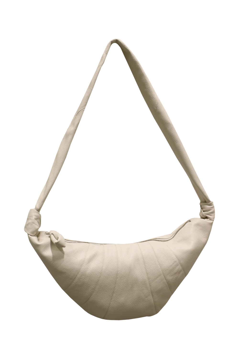 Shop Lemaire Medium Croissant Bag In Grained Leather In Chalk