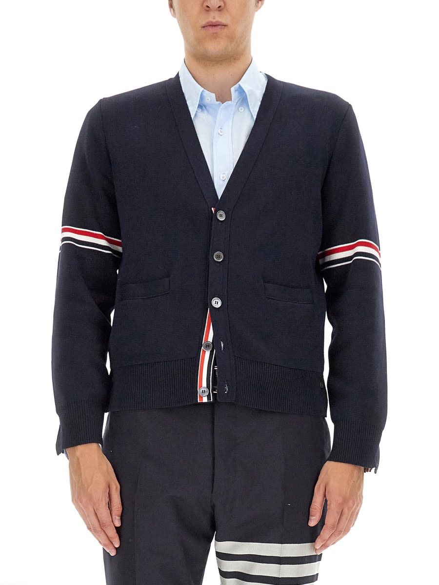 Shop Thom Browne V-neck Cardigan In Blue