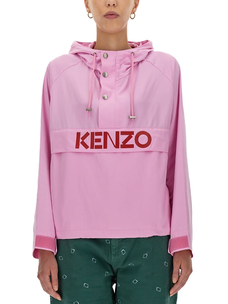 Kenzo Logo Print Windbreaker In Purple
