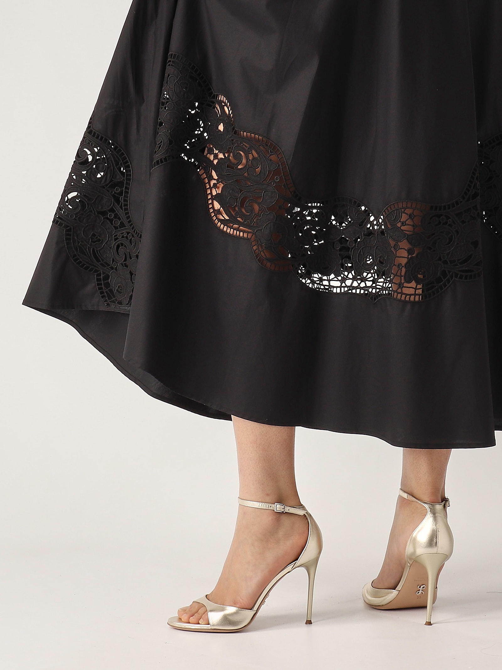Twinset Lace-insert A-line Skirt In Nero
