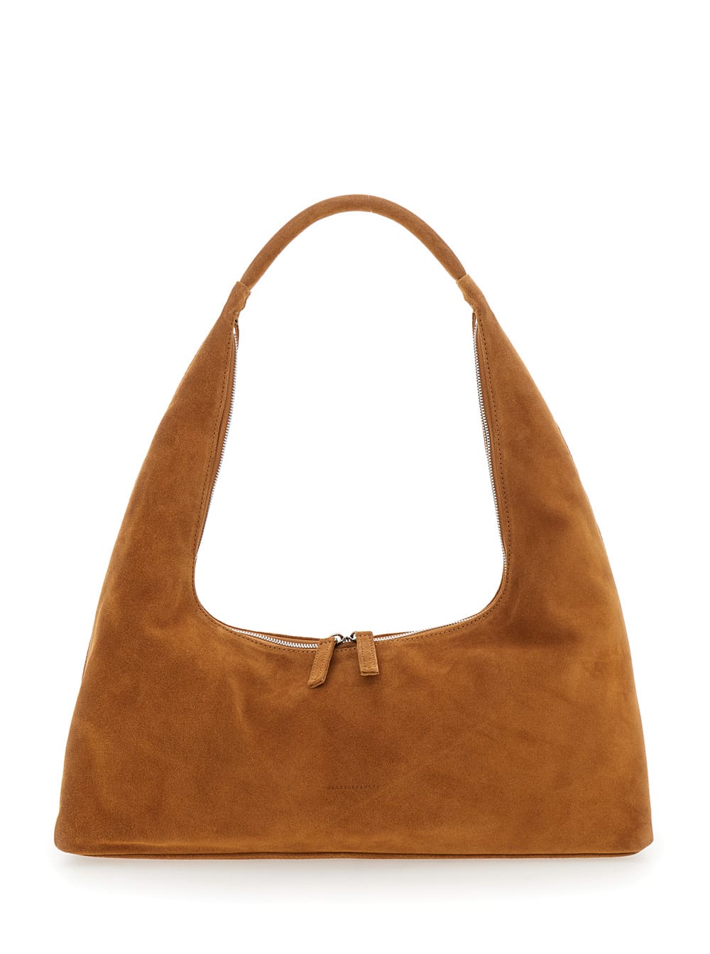 Beige Big Hobo Bag With Logo Lettering In Suede Woman
