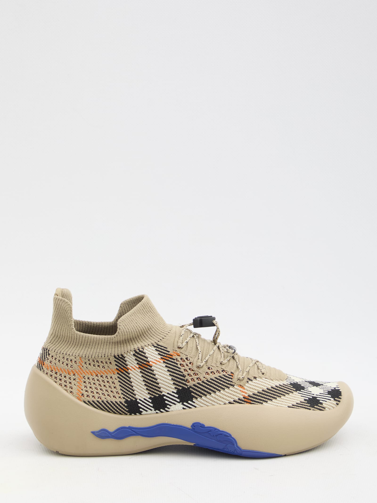 Shop Burberry Check Knit Neptune Sneakers In Sand Ip Check