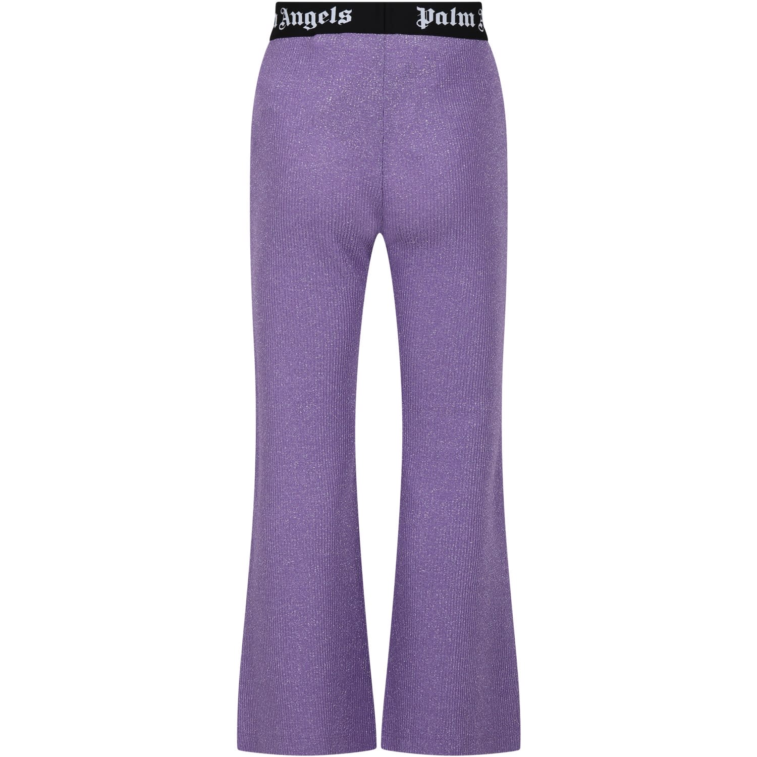 Shop Palm Angels Purple Leggings For Girl With Logo In Violet