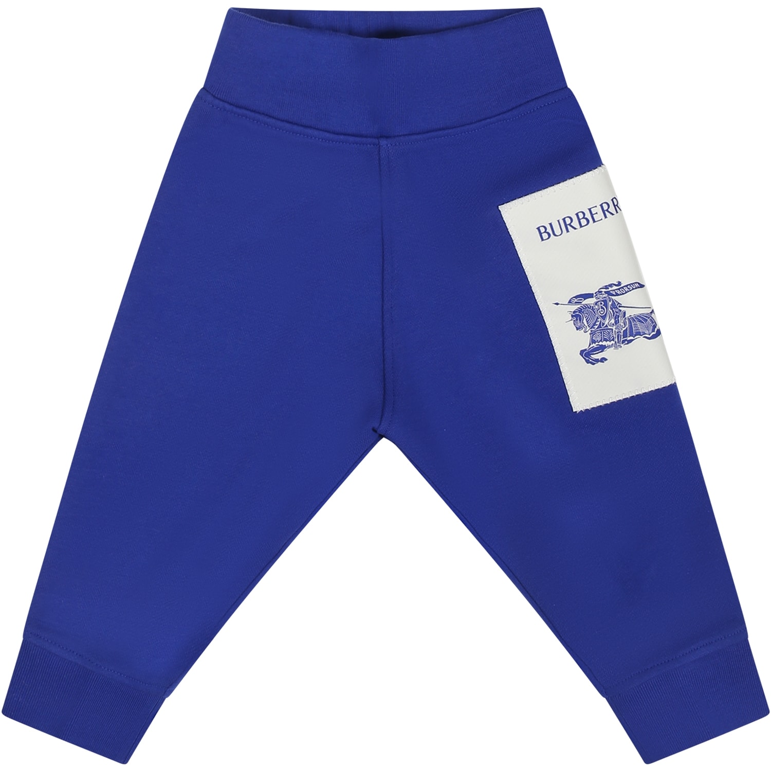 Burberry Blue Trousers For Baby Boy With Logo