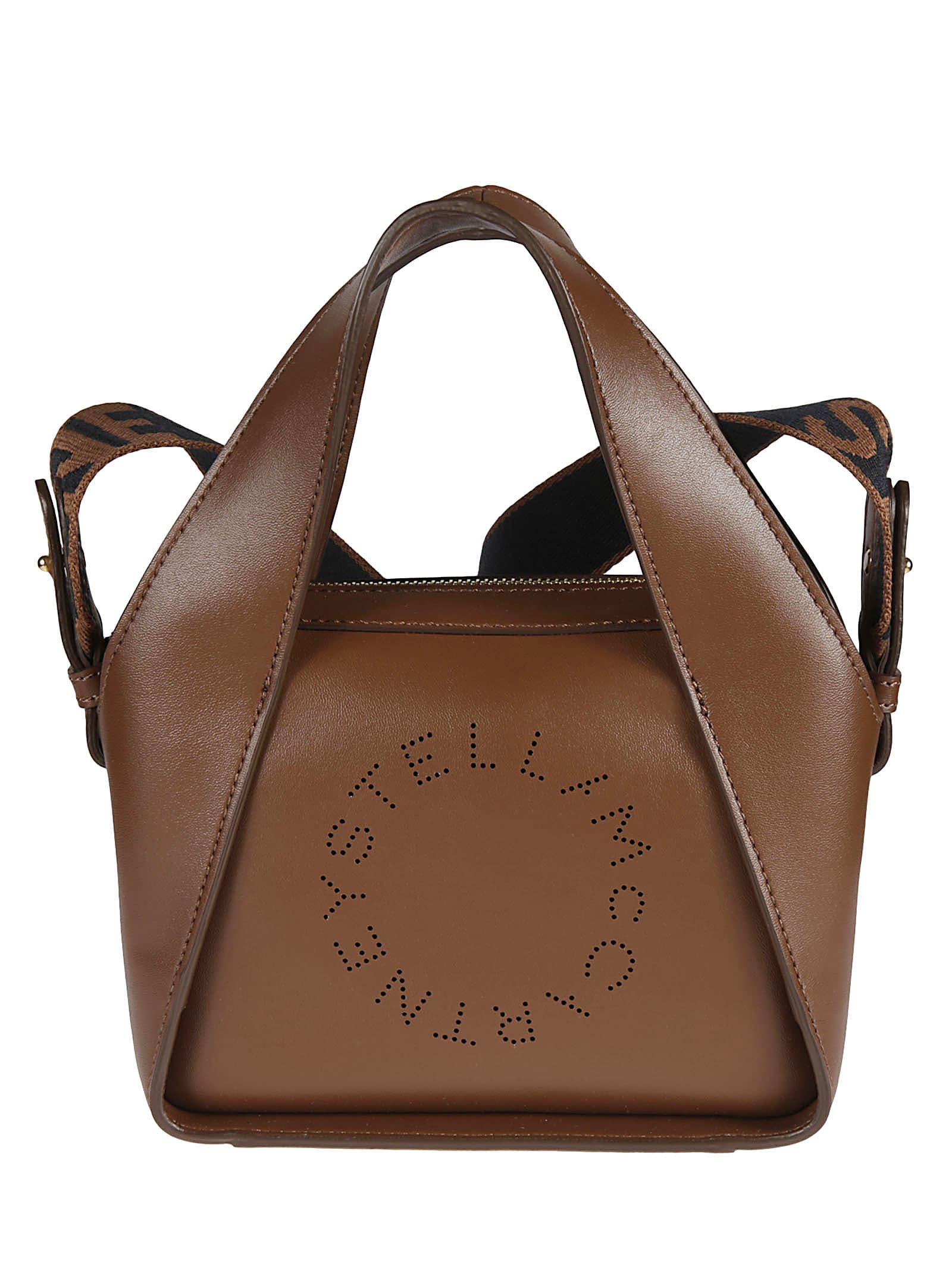 Stella Mccartney Perforated Logo Tote In Cuoio
