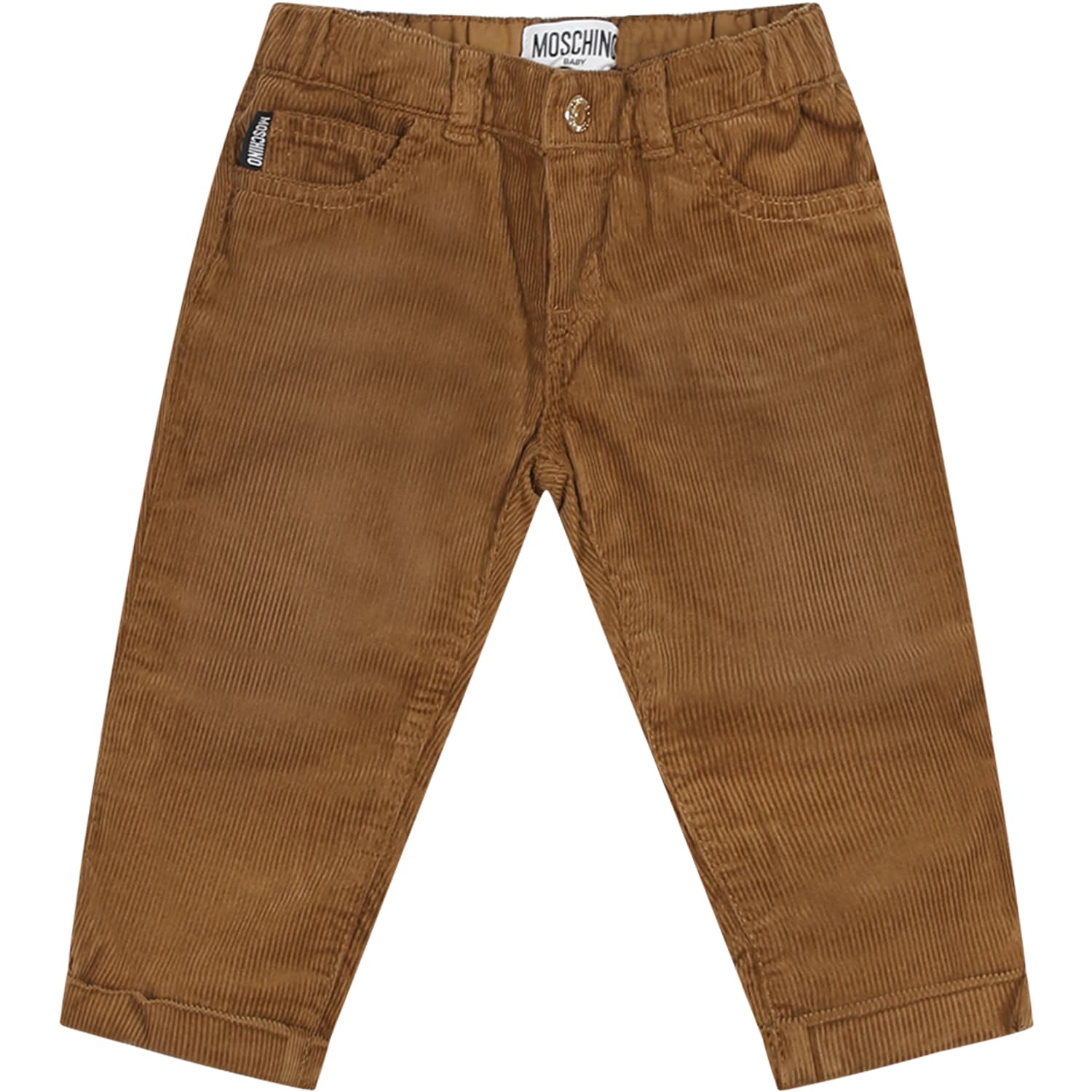 Moschino Brown Trousers For Baby Boy With Teddy Bear In Beige