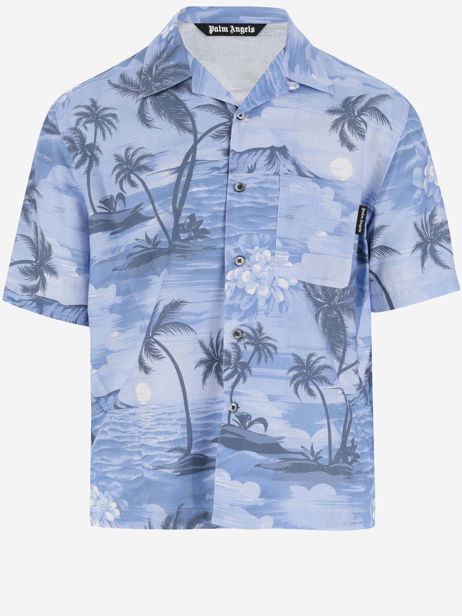 Shop Palm Angels Bowling Shirt In Indigo Blue