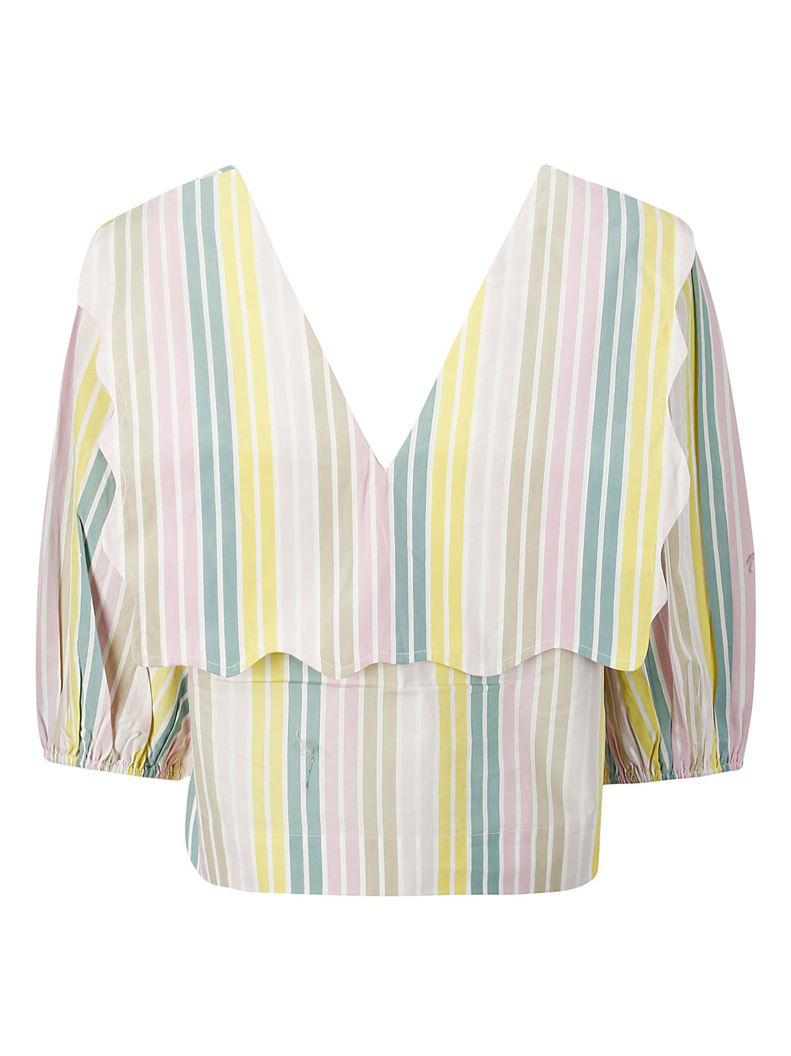 Ganni Stripe Cotton Rhythm Collar Blouse In Multi-colour | ModeSens