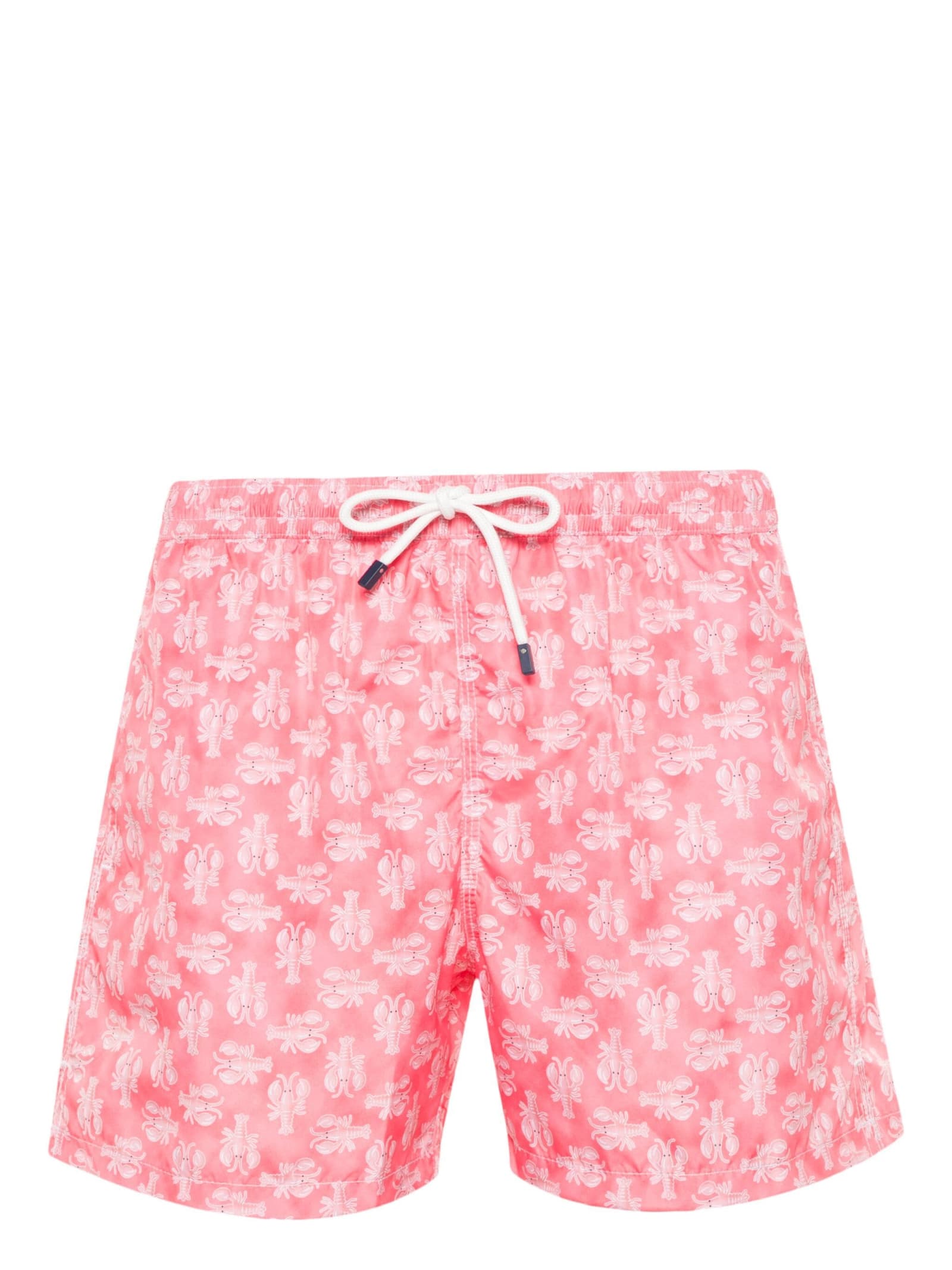 Shop Fedeli Pink Swim Shorts With Lobster Pattern