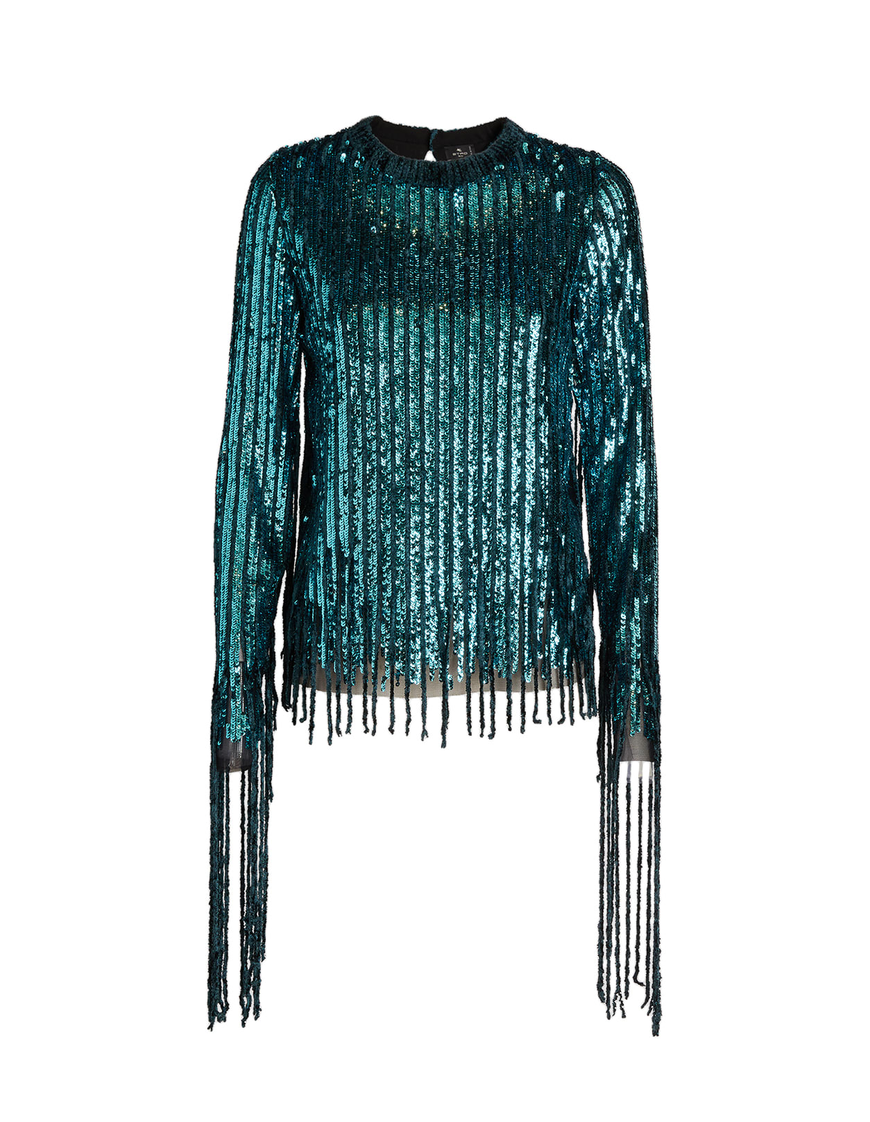 Etro Woman Top In Green Sequins With Fringes