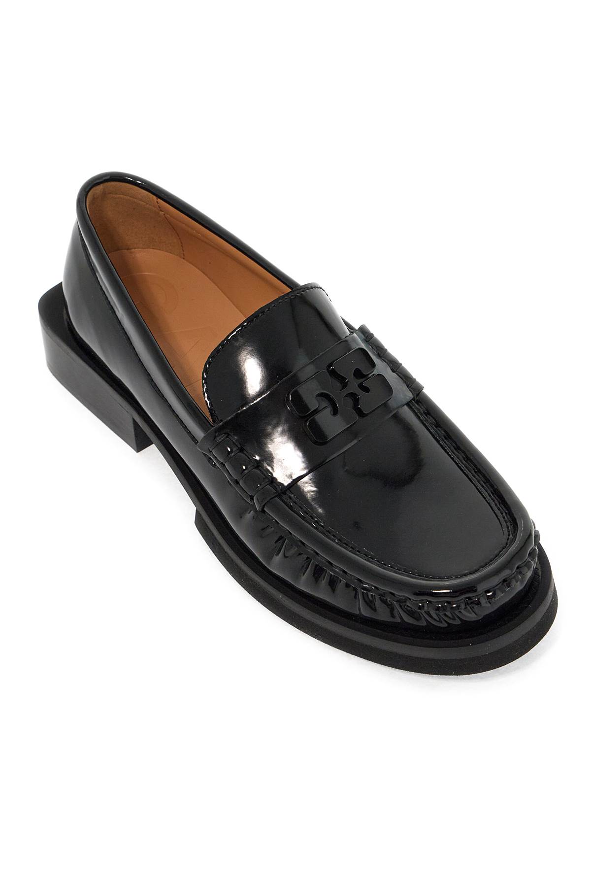 Shop Ganni Butterfly Logo Loafers In Black (black)