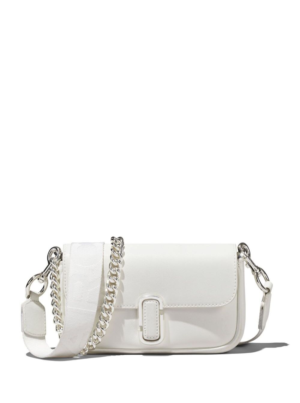 Shop Marc Jacobs J Marc Mini White Shoulder Bag With Logo Buckle In Smooth Leather Woman