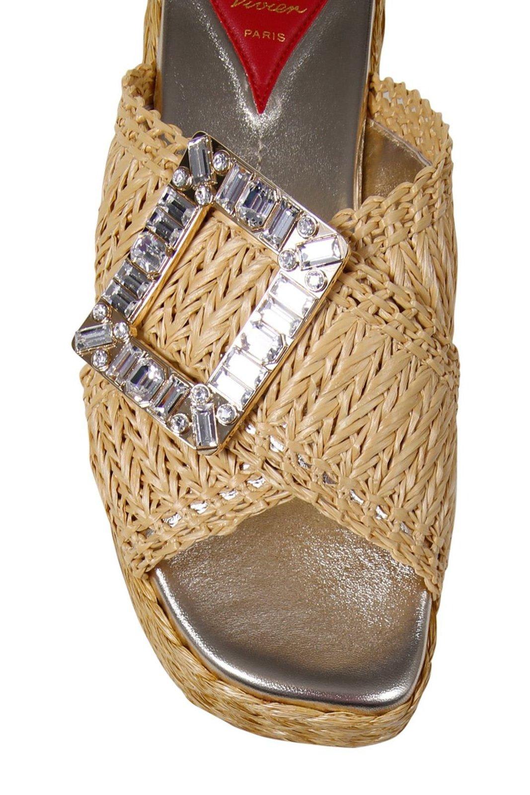 Roger Vivier Embellished Platform Mules In Brown