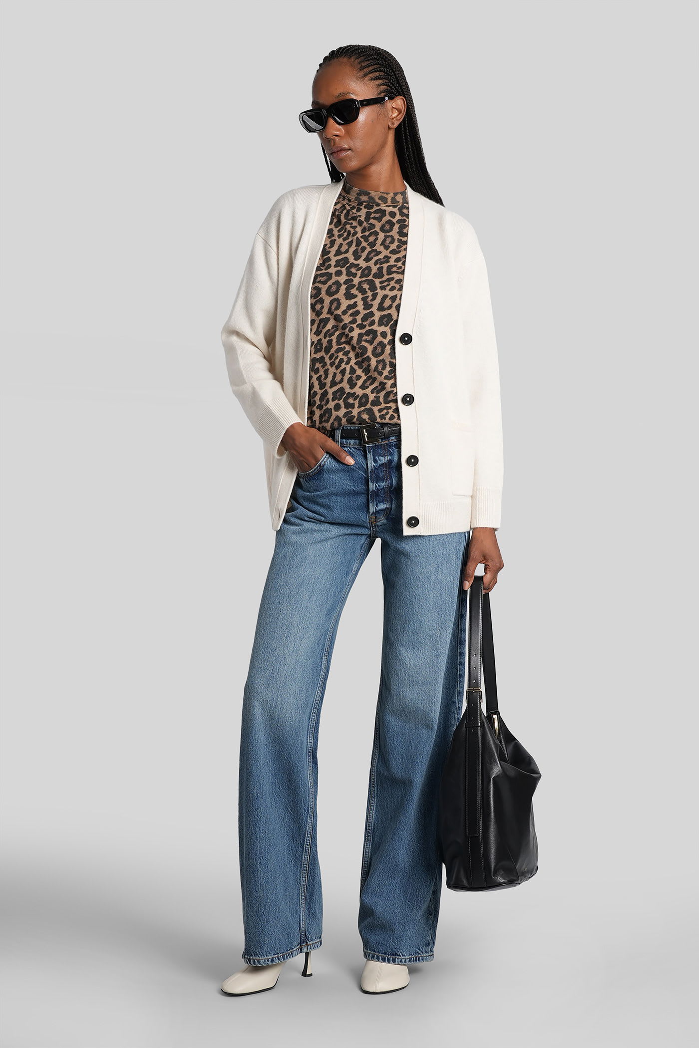 Anine Bing Jackson Cardigan In Beige Suede In White