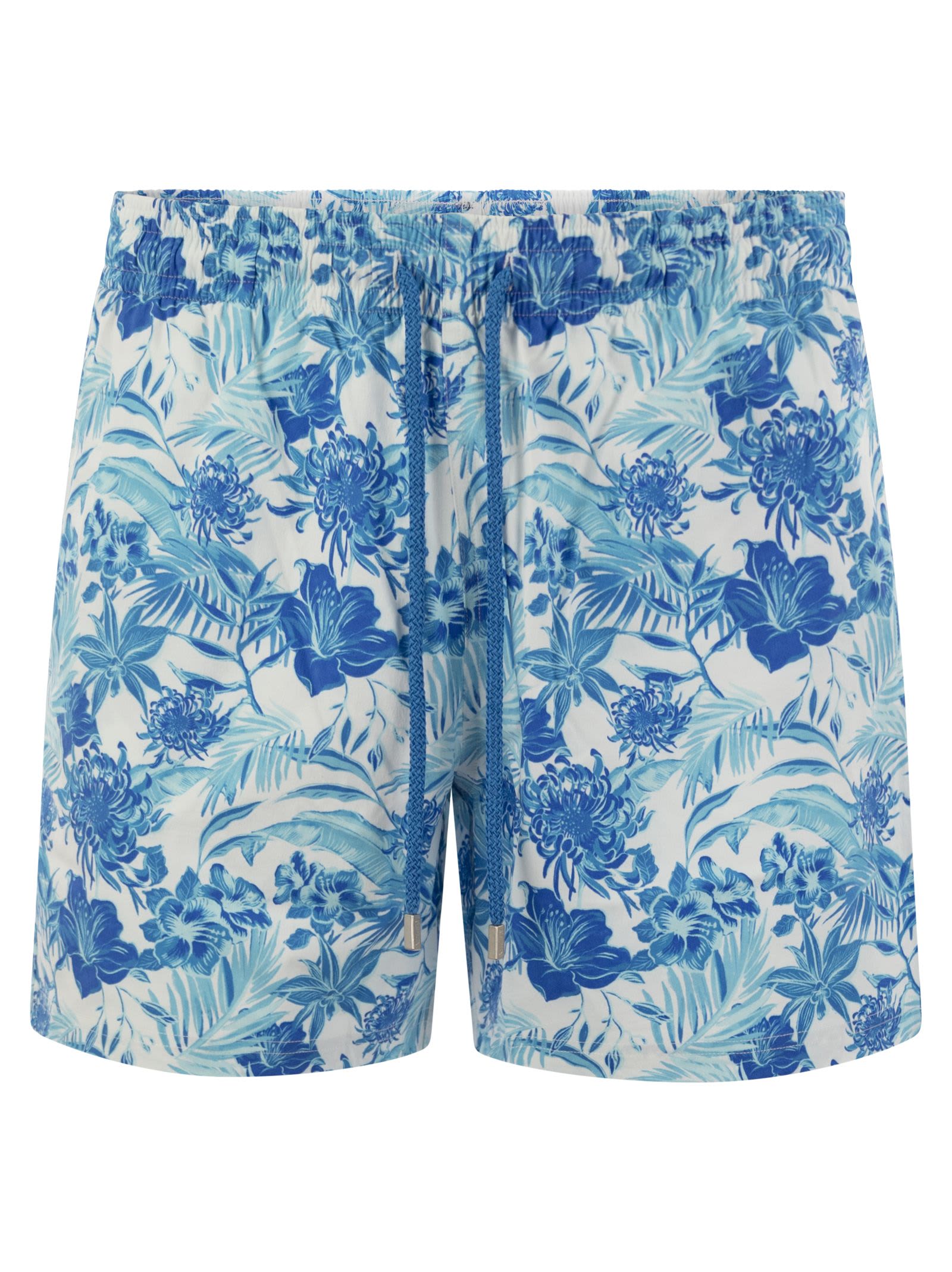 Shop Vilebrequin Tahiti Flowers Beach Shorts In White/light Blue