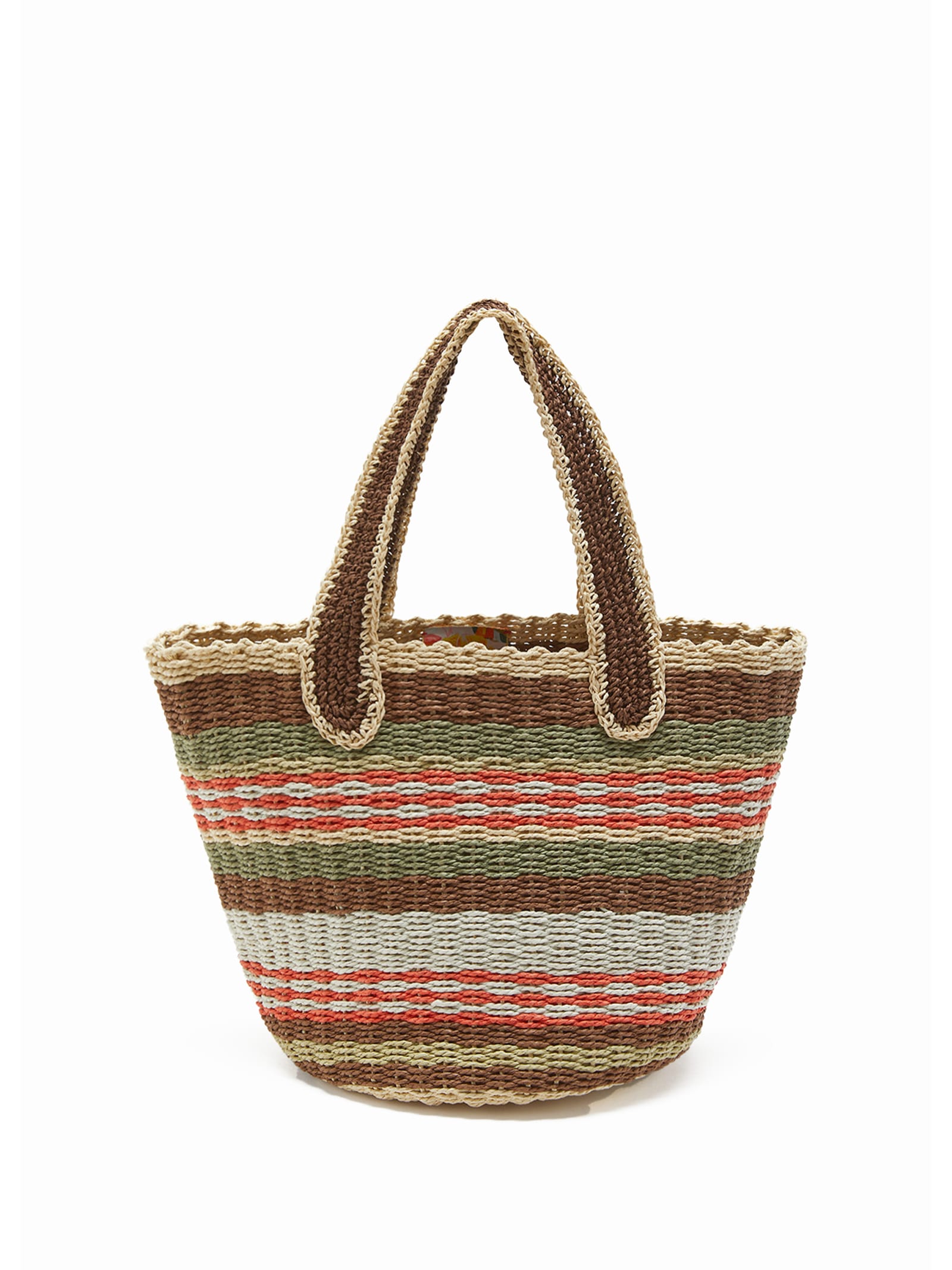 Shopping Bag In Hand-woven Multicolored Raffia
