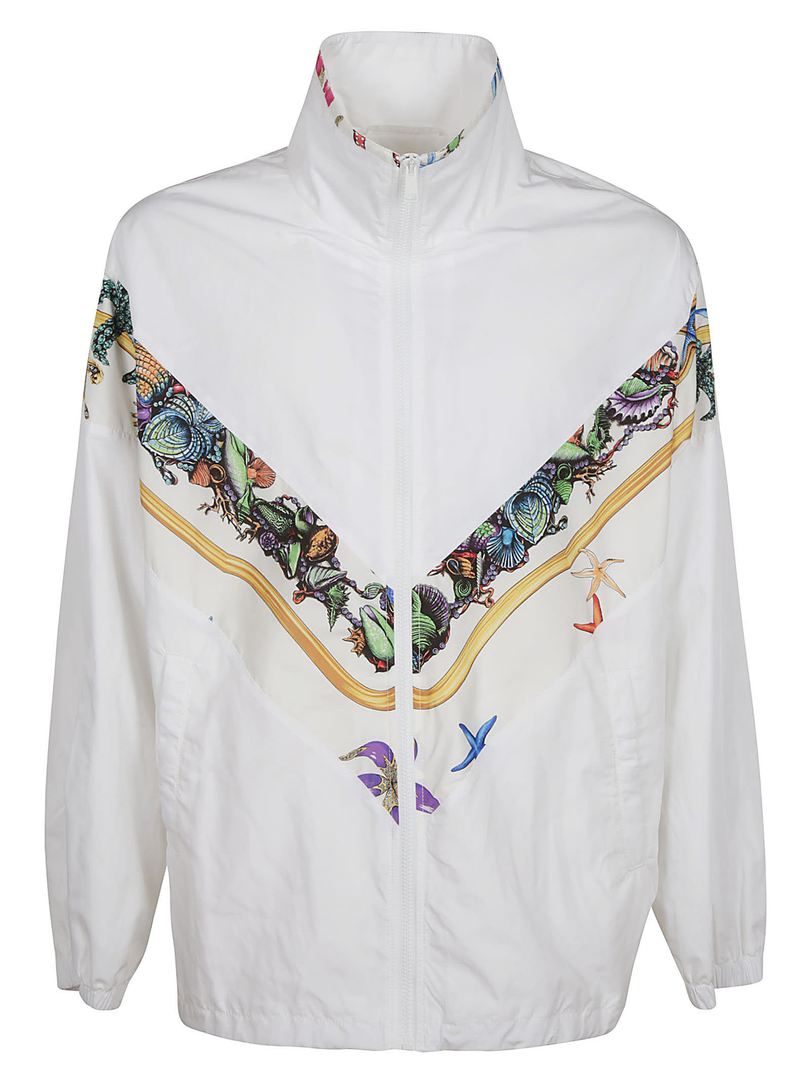 Versace High-neck Printed Raincoat In White