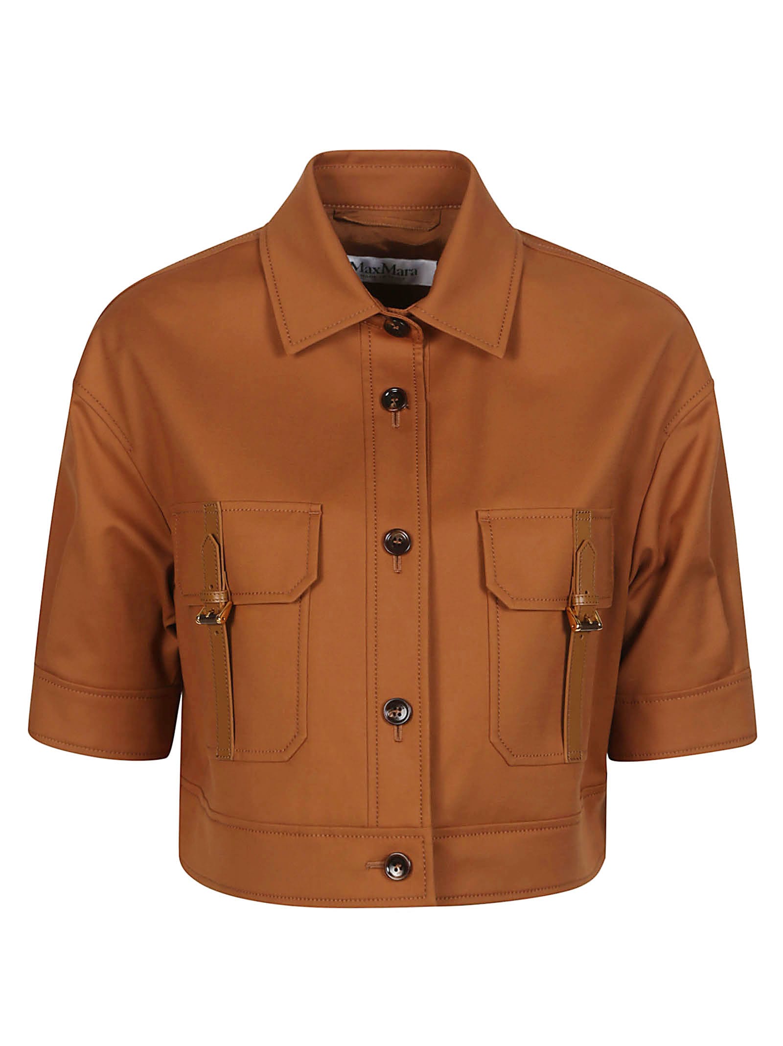 Shop Max Mara Agiate Short Sleeve Jacket In Cuoio