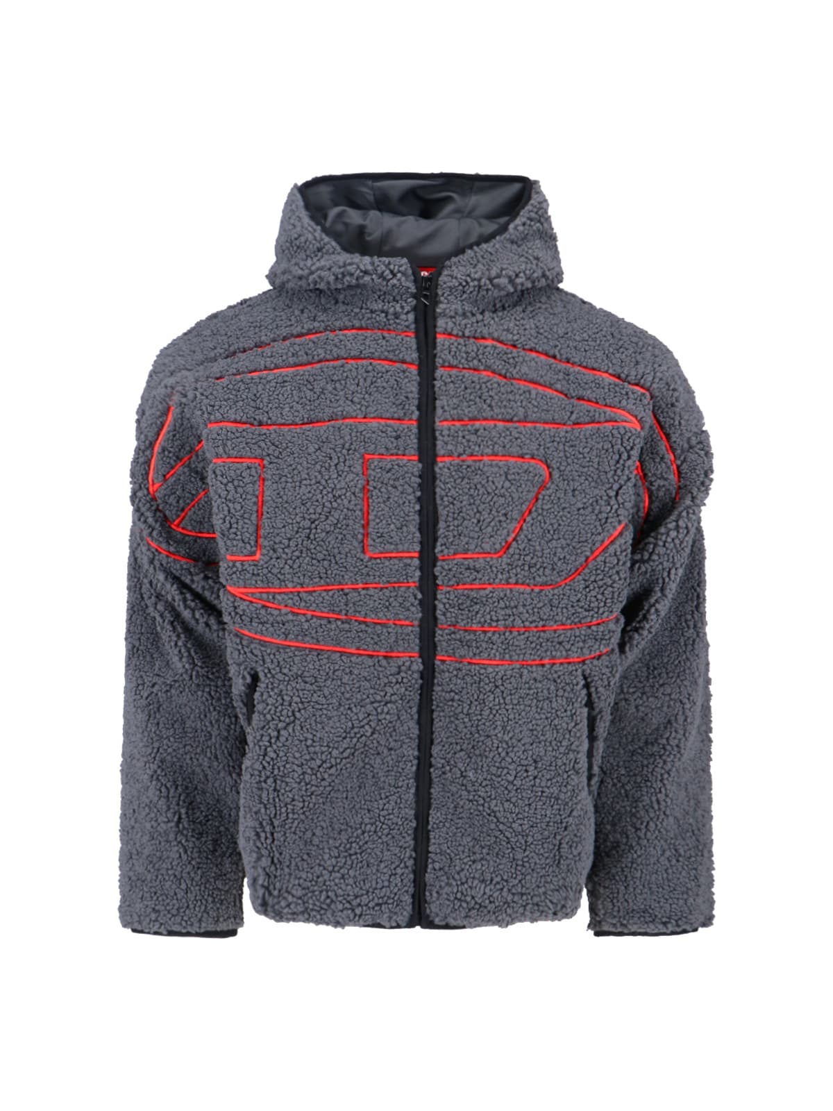 Diesel Textured Fleece Jacket With Bold Graphic Embroidery In Blue