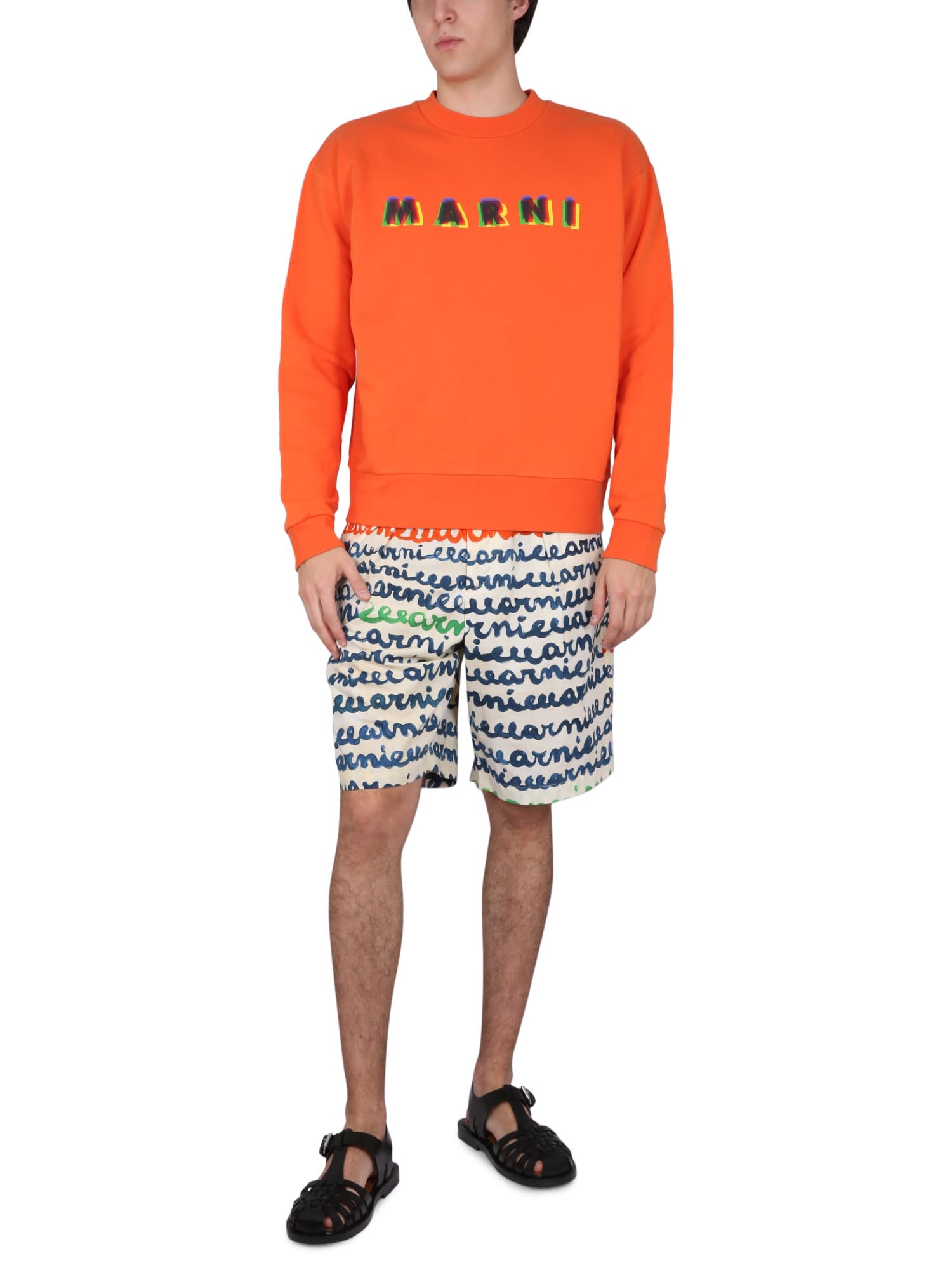Shop Marni Crewneck Sweatshirt In Orange