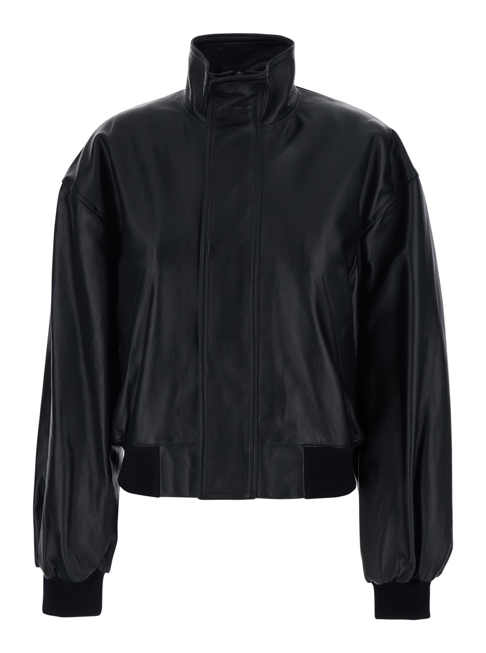 Balenciaga Black Jacket With Dropped Shoulders And High Neck In Leather Woman In Black