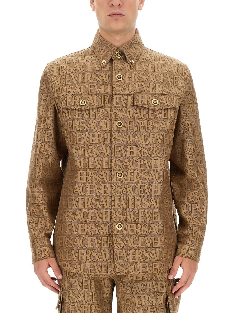 Versace Allover Logo Shirt In Brown