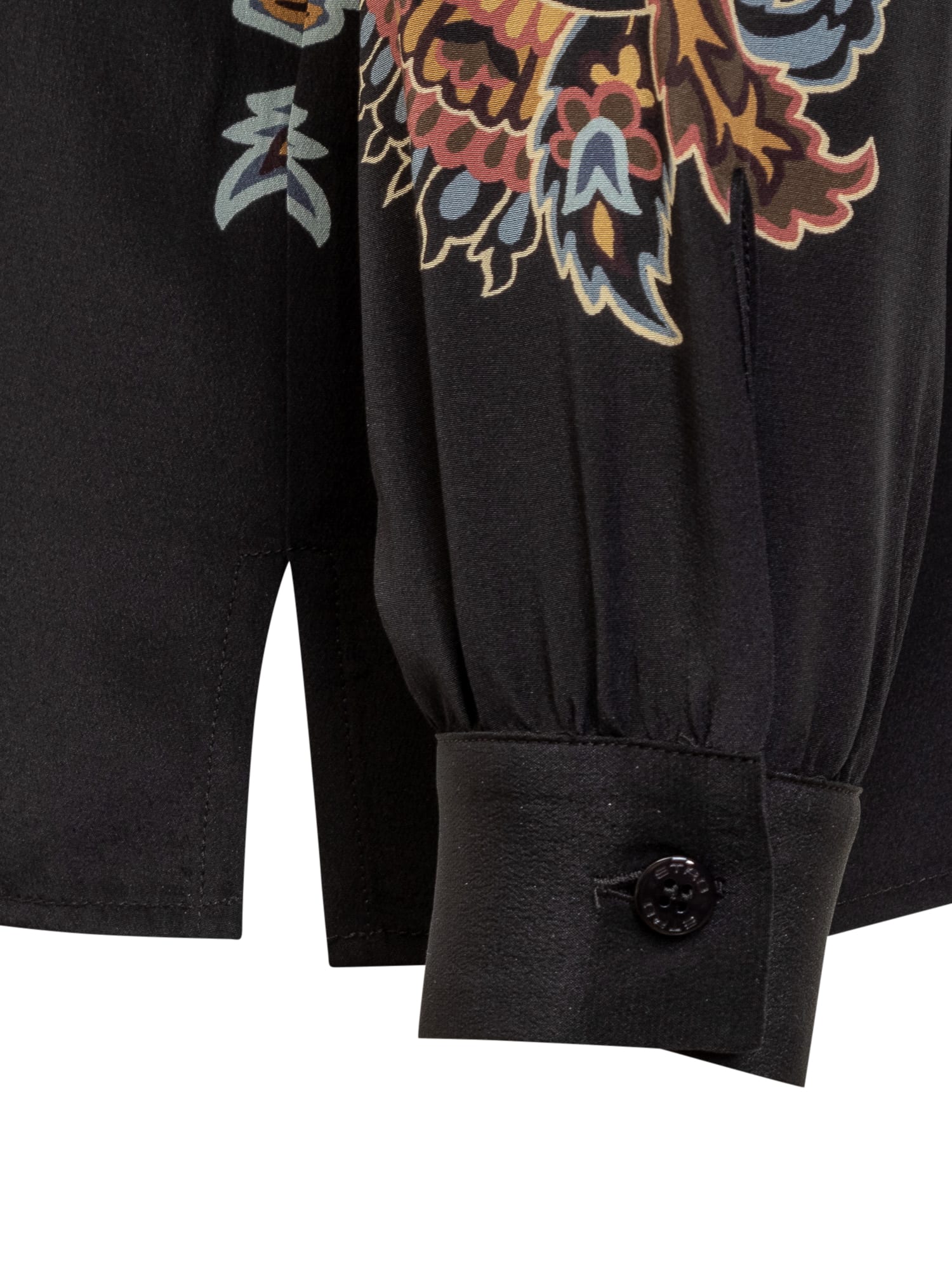 Shop Etro Silk Shirt With Floral Print In Stampa Fdo Nero