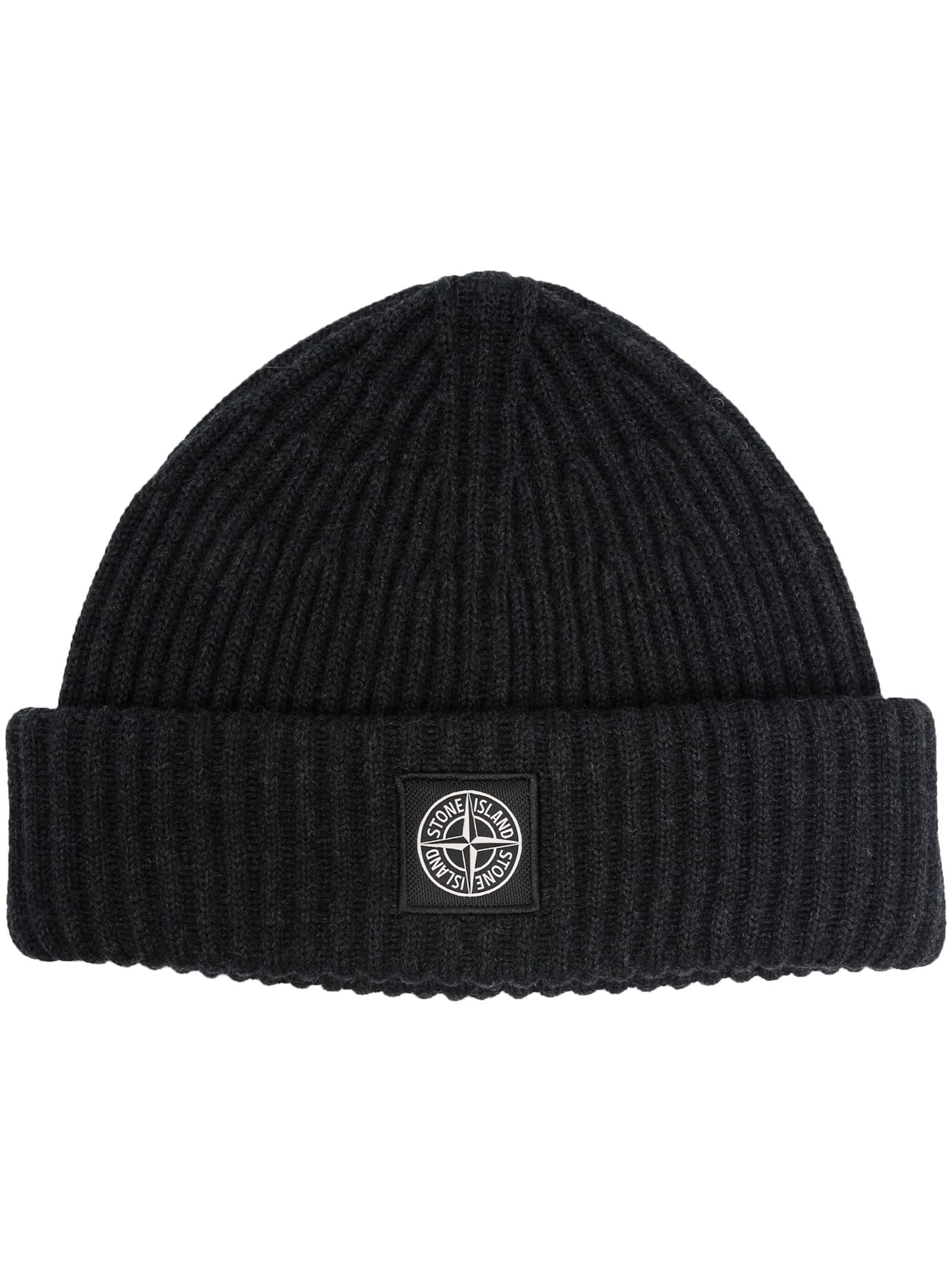 Dark Grey Ribbed Wool Beanie With Logo