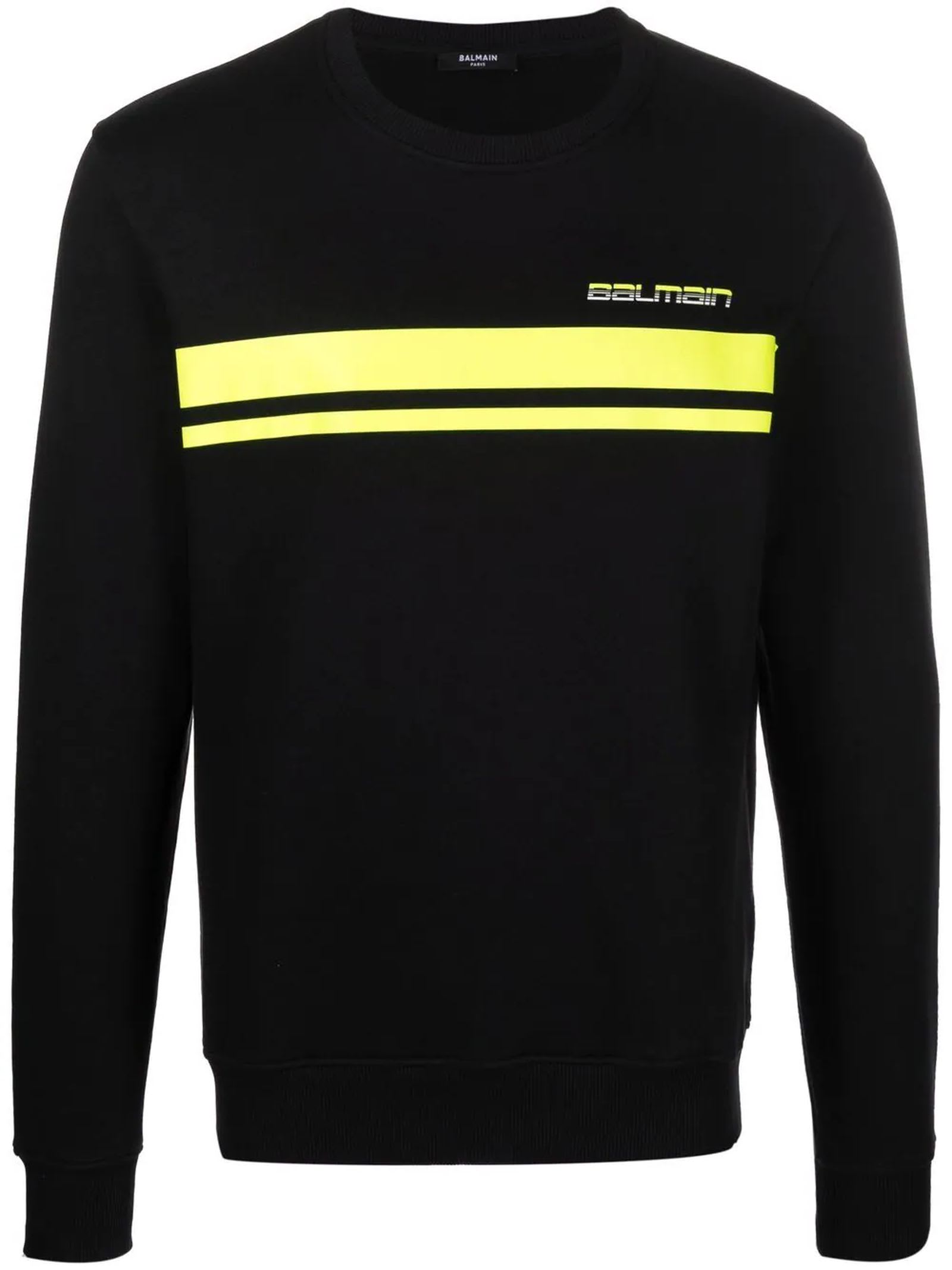 Balmain Black And Neon Yellow Cotton Sweatshirt