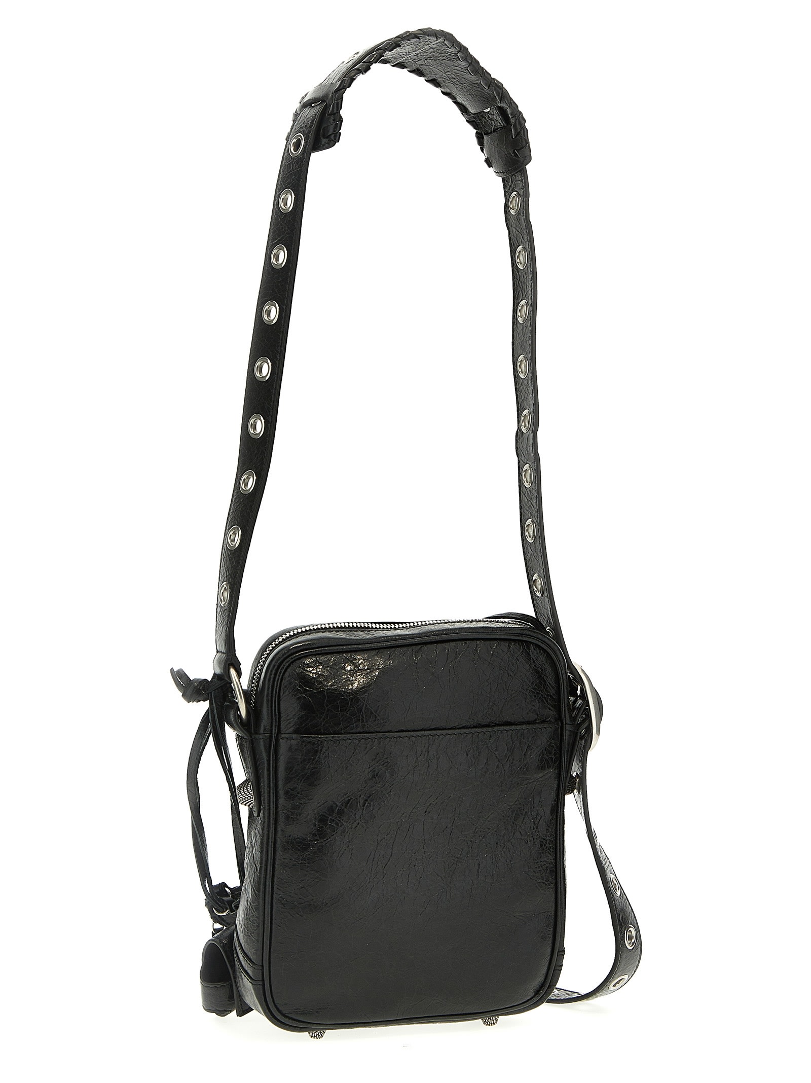 Balenciaga Le Cagole Embellished Textured-leather Messenger Bag In Black