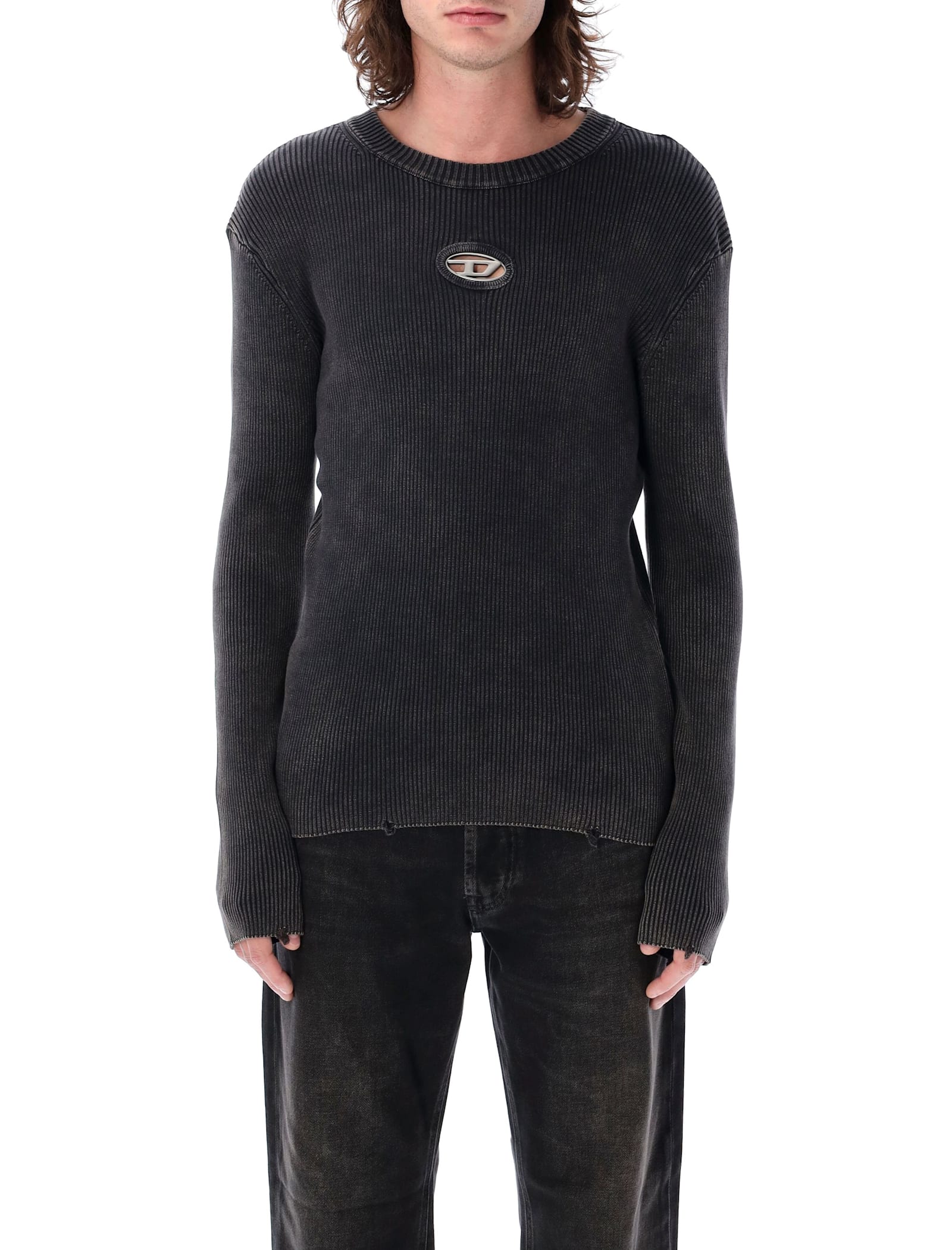 Diesel Darin Black Crewneck T-shirt With Oval D Logo Cut-out On The Front In Cotton Man In Black