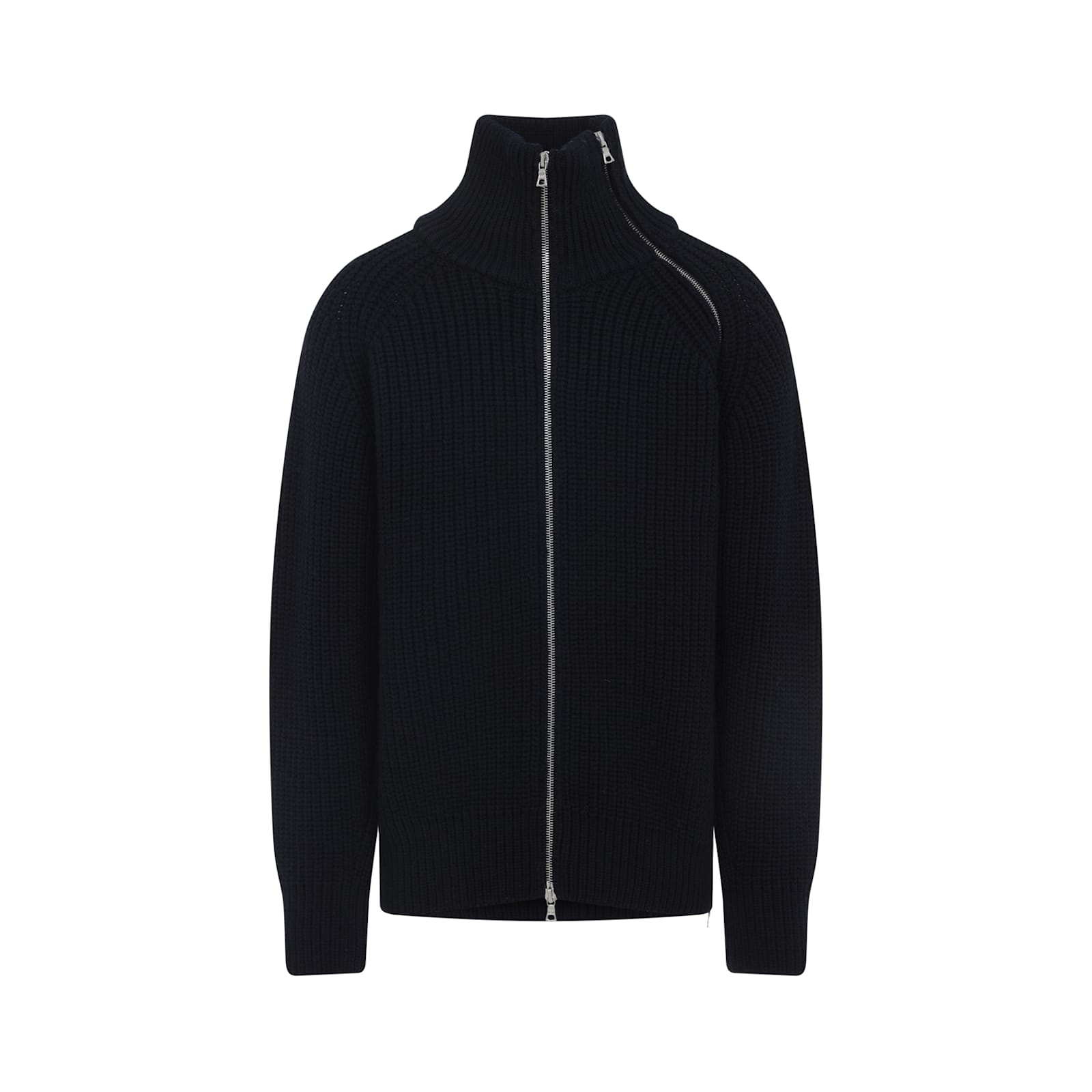 Dries Van Noten Full Zip Turtleneck Sweater With Shoulder Detail In Black