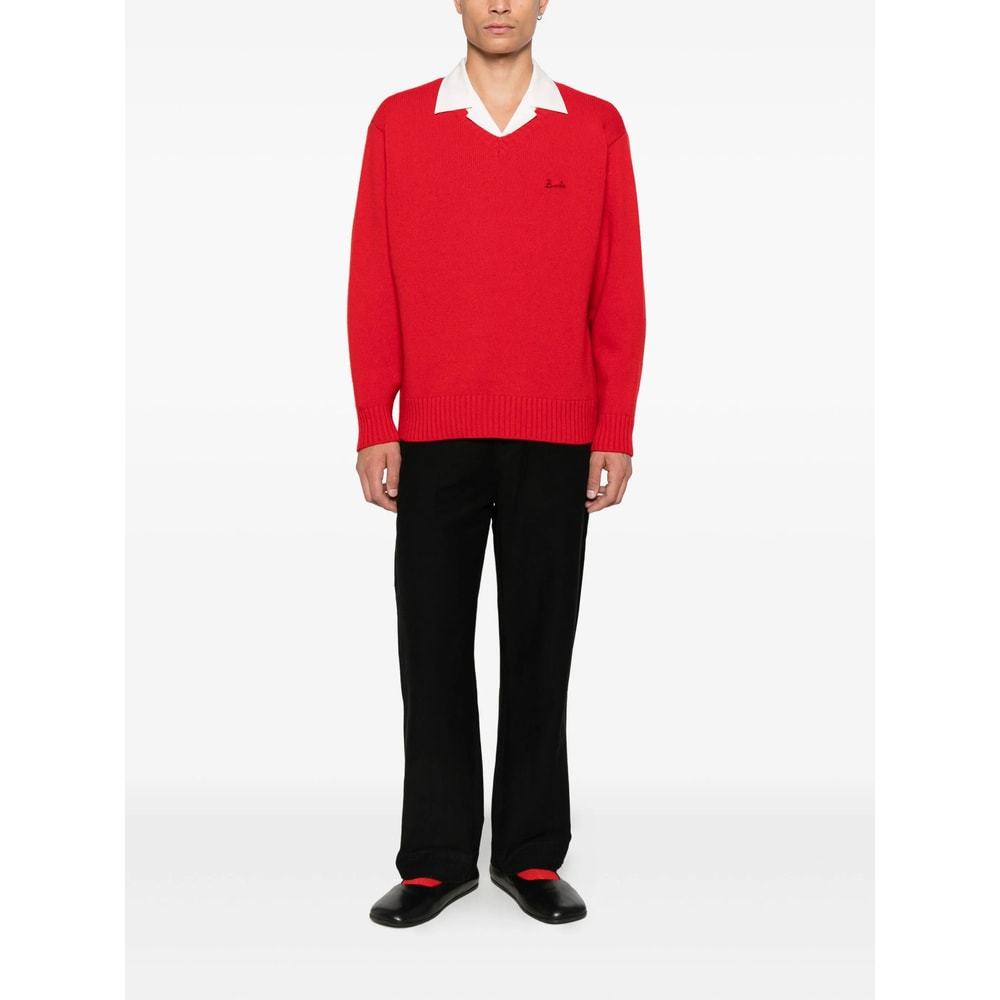 Bode V-neck Logo-embroidered Sweater In Red