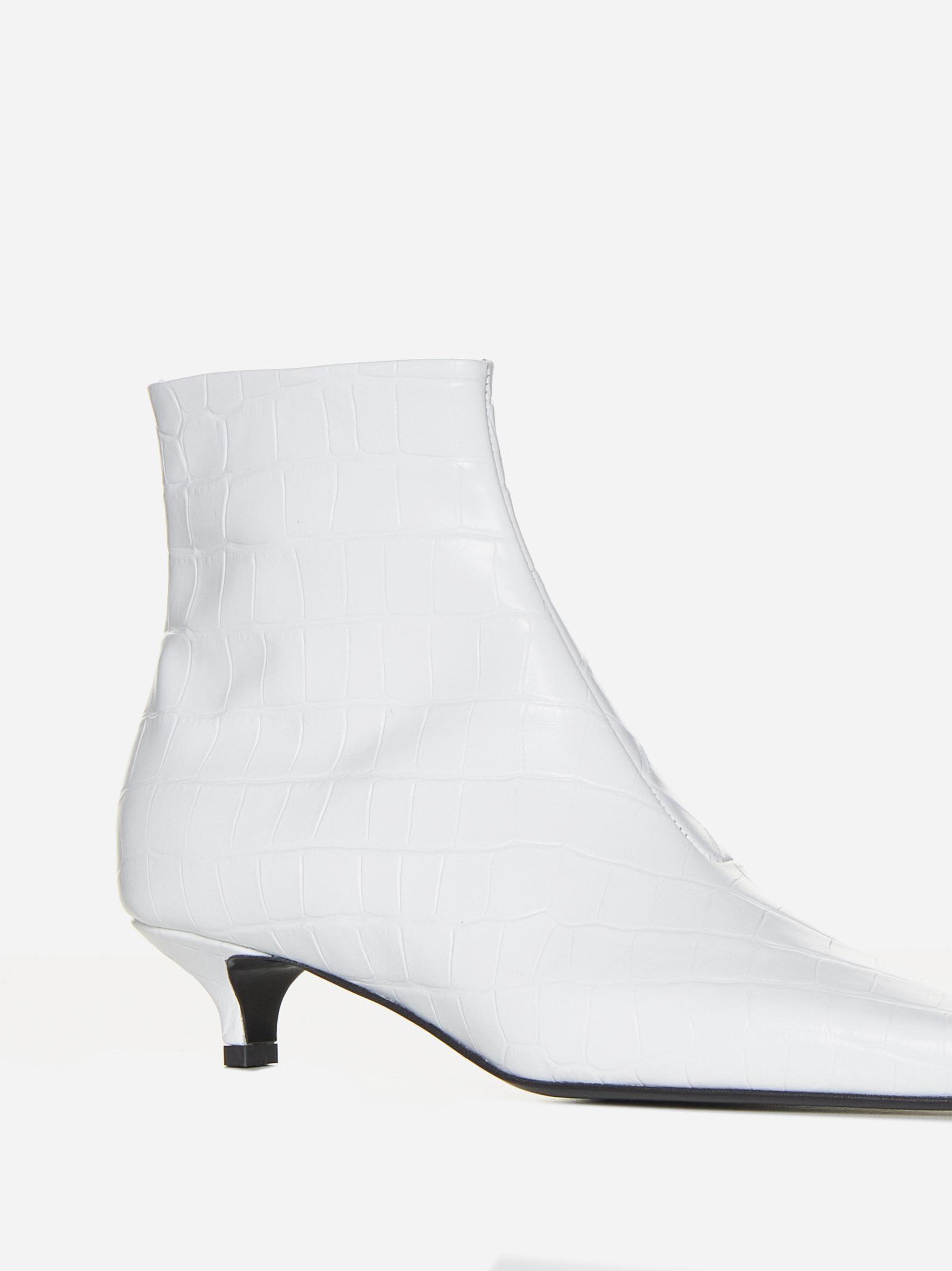 Shop Totême The Croco Slim Leather Ankle Boots In White